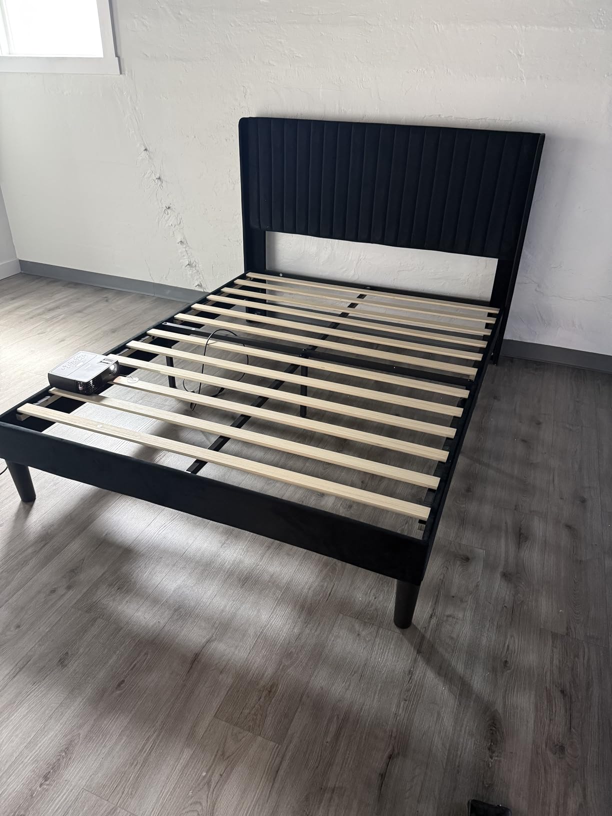 SHA CERLIN Full Size Velvet Bed Frame, Tufted Wingback Headboard, White | 47'' Modern Vertical Channel Headboard, Upholstered Platform Bed, Wood Slats, No Box Spring Needed, Easy Assembly, Noise Free customer photo 2