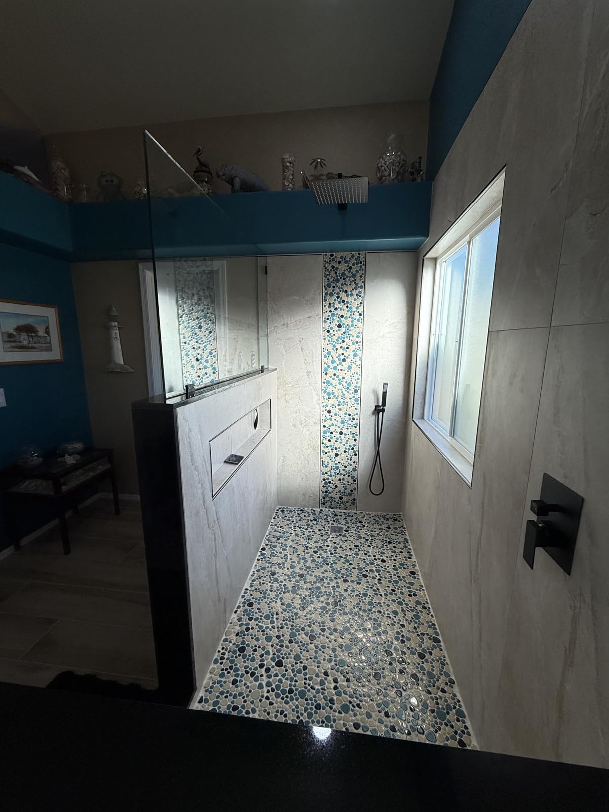 Pebble Stone Mosaic Tiles 5 Sheets, Beige Tan Brown Ceramic Mosaic Sheets Mesh Mounted 12x12, Glazed Porcelain Tile for Shower Floor Kitchen Bathroom Accent Wall Backsplash [5 Sheets] customer photo 1