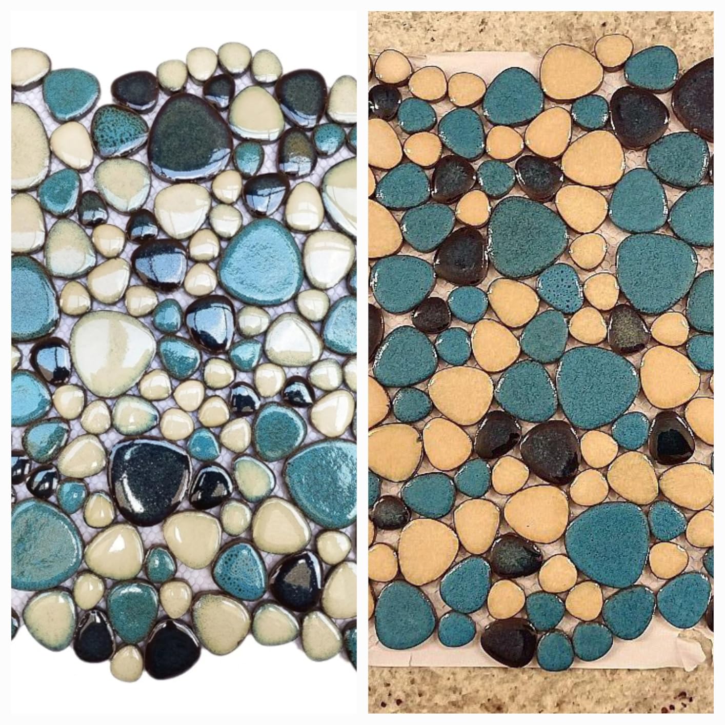 Pebble Stone Mosaic Tiles 5 Sheets, Beige Tan Brown Ceramic Mosaic Sheets Mesh Mounted 12x12, Glazed Porcelain Tile for Shower Floor Kitchen Bathroom Accent Wall Backsplash [5 Sheets] customer photo 2
