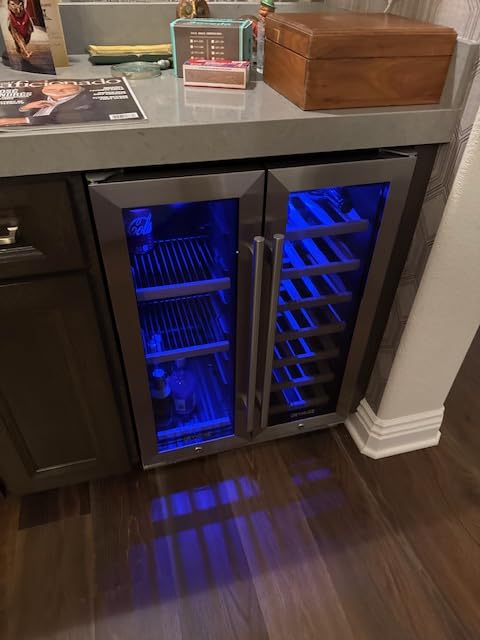 ORYMUSE 24 Inch Dual Zone Wine and Beverage Refrigerator, Built-in or Freestanding Cooler with French Doors, Under Counter Drink Fridge with Upgraded Compressor for Beer, Wine, and Soda customer photo 2
