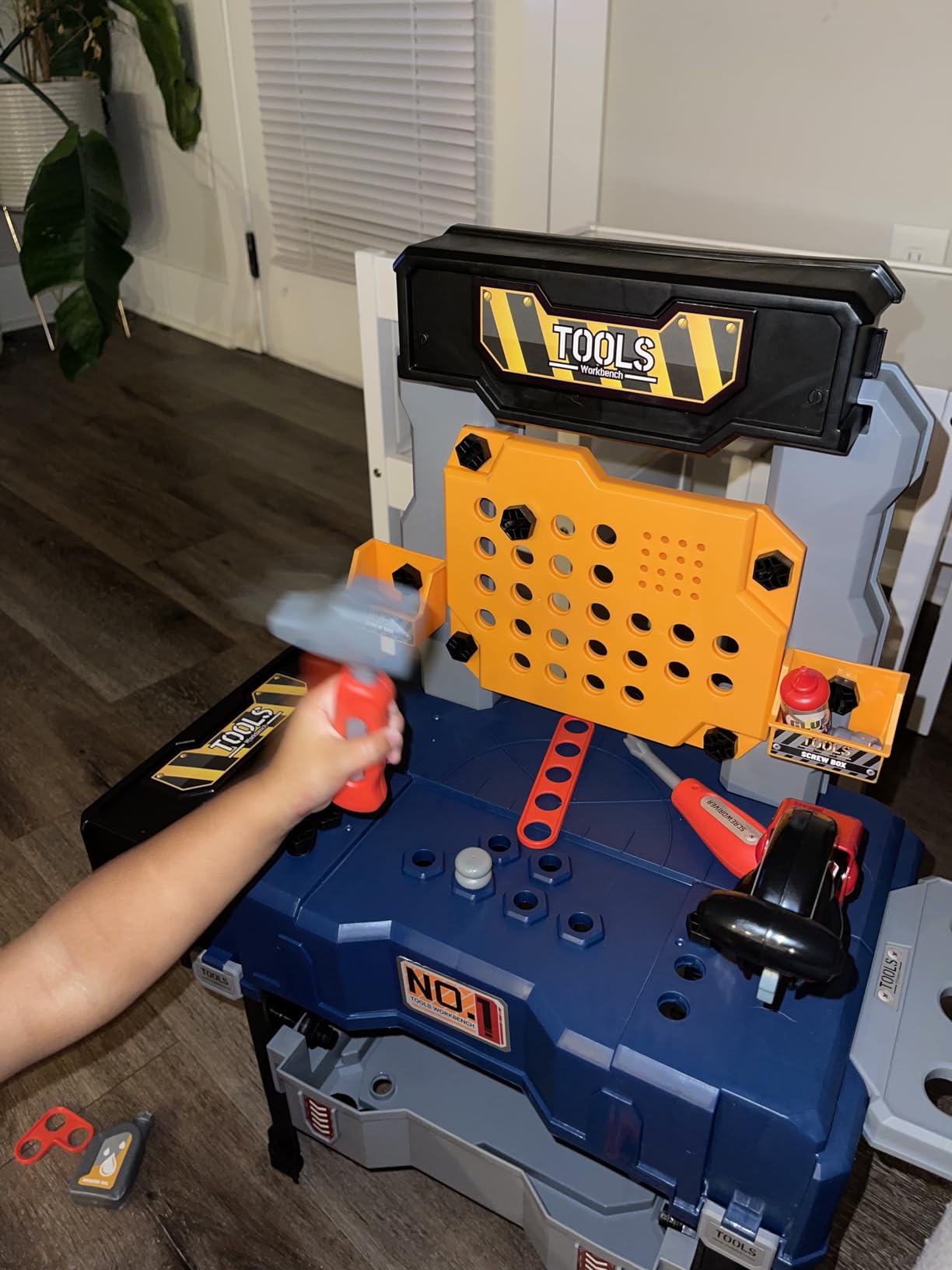 MUGEYMYD Kids Tool Bench Set with Electric Drill and Realistic Tool | Pretend Play Construction Workbench Toys for Toddlers, Build a Kids Tool Workshop Set for Boys and Girls, Ages 3-8 customer photo 1