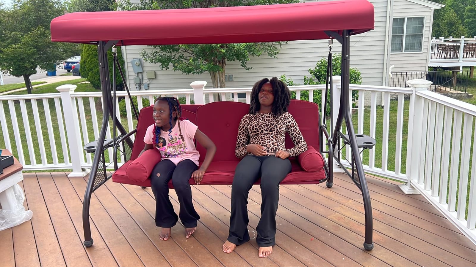 HOMREST 3 Seat Porch Swing with Adjustable Canopy, Patio Swing with Stand customer photo 1