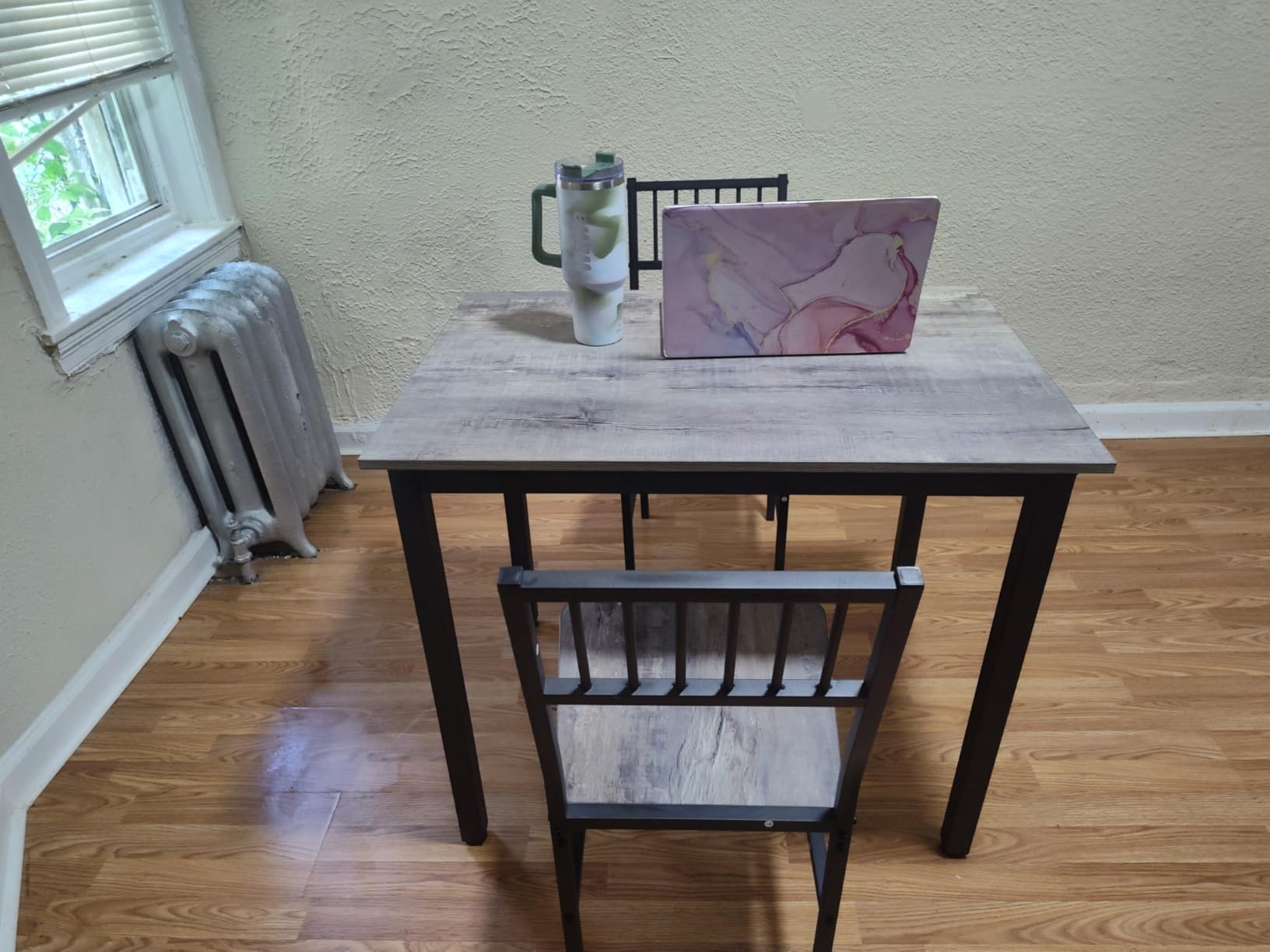 AWQM 3 Piece Dining Table, Small Kitchen Table Set for 2 with Chairs (Brown) | Wood Breakfast Nook Table and Chairs Set of 2, Dinette Set for Small Space, Dining Room, Office, Apartment customer photo 2