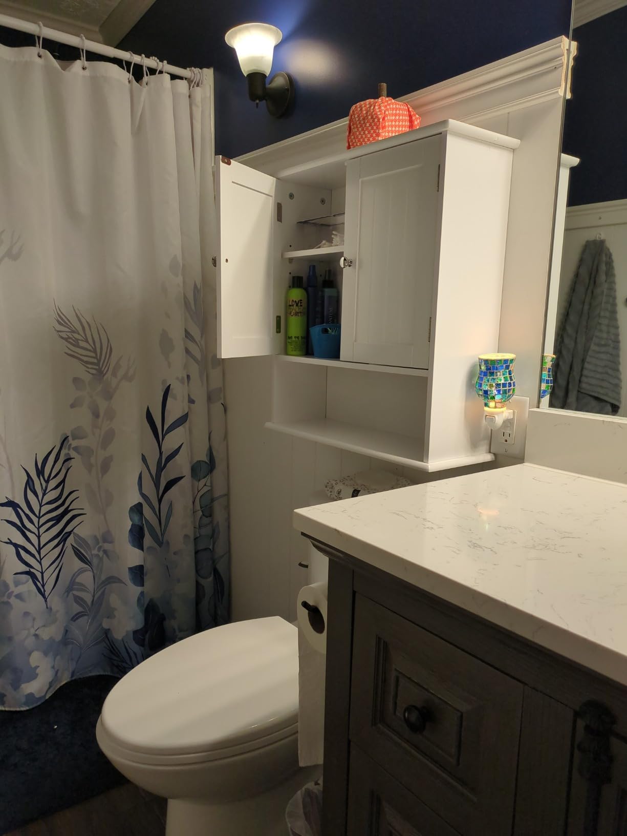 Smuxee White Bathroom Cabinet Wall Mounted, Small Bathroom Medicine Cabinet with 2 Door Adjustable Shelves, Bathroom Wall Cabinet Over Toilet for Laundry Room Kitchen customer photo 2