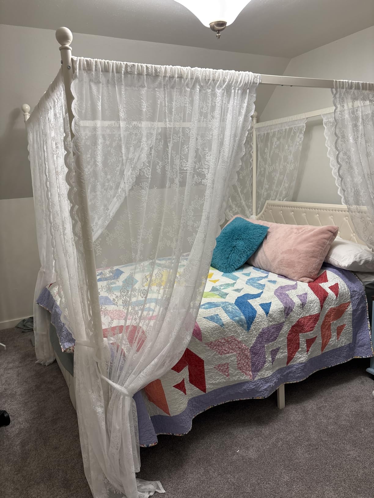 Keyluv King Upholstered Canopy Bed Frame with 3 Storage Drawers & Button Tufted Headboard, Metal Platform Bed with 4 Removable Posts, Two-Purpose Velvet Bed, Dark Grey/Curtain Not Included customer photo 1