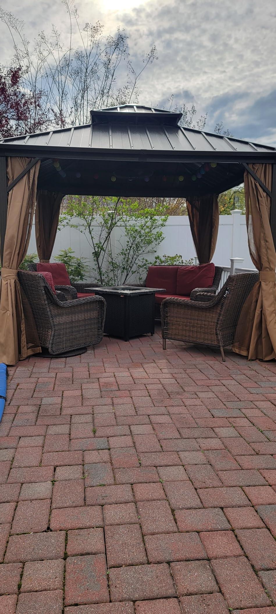 10' X 10' Hardtop Gazebo, Galvanized Steel Roof Outdoor Pavilion, Brown | Aluminum Frame, Privacy Curtain and Netting, Hook, Double Metal Roof, Heavy Duty Permanent Gazebo for Backyard customer photo 2
