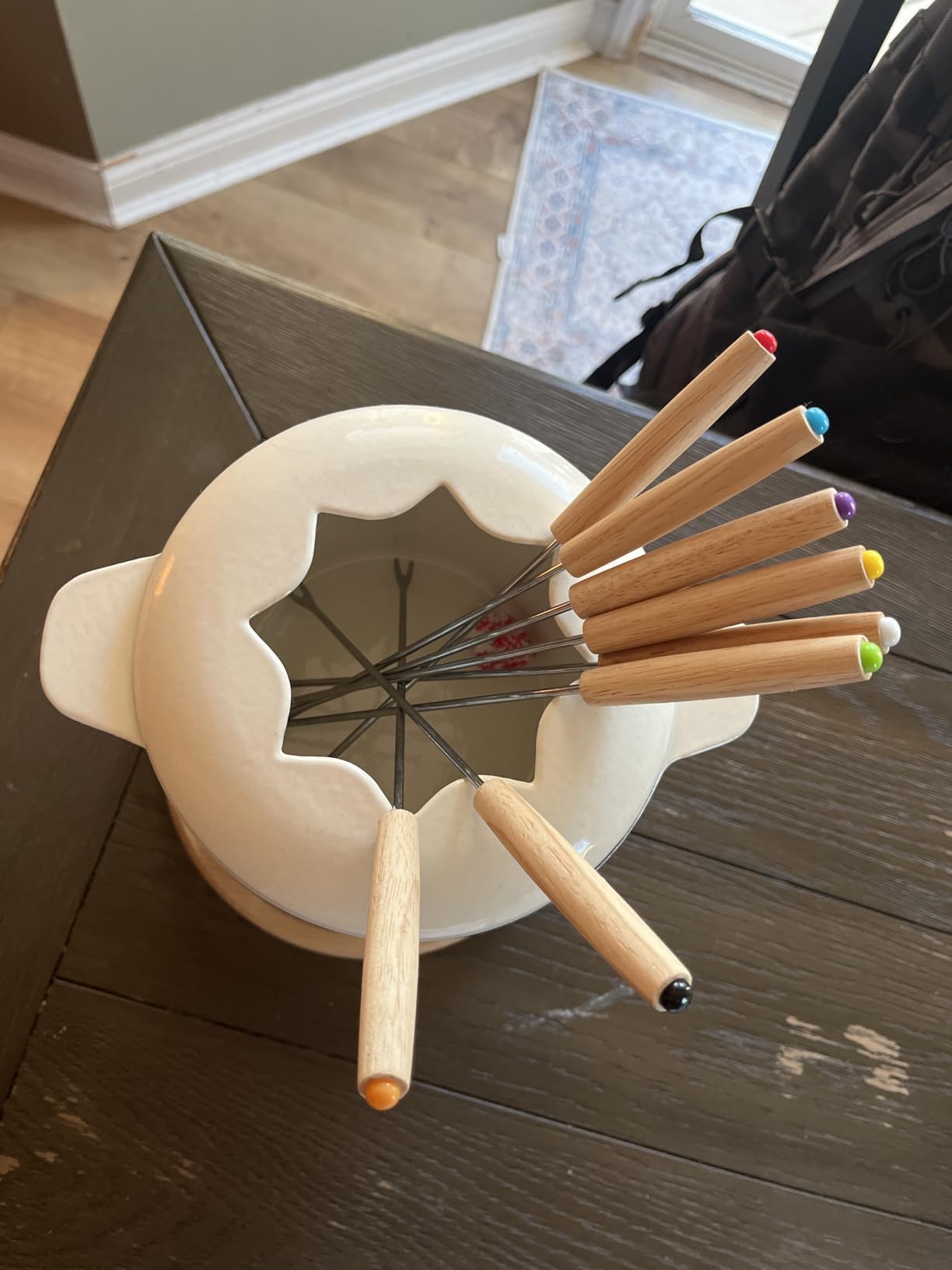 BIRDROCK HOME Cast Iron Fondue Pot Set | 8 Fondue Forks, Chrome Safety Burner | Chocolate, Cheese, Melting, Dip Warmer, Mini Fountain, Covered Strawberries | Wedding Gifts, Hosting Essentials | Cream customer photo 1