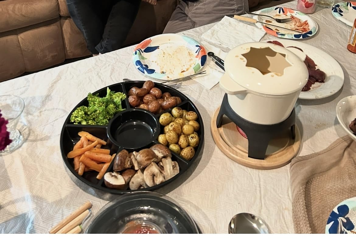 BIRDROCK HOME Cast Iron Fondue Pot Set | 8 Fondue Forks, Chrome Safety Burner | Chocolate, Cheese, Melting, Dip Warmer, Mini Fountain, Covered Strawberries | Wedding Gifts, Hosting Essentials | Cream customer photo 2