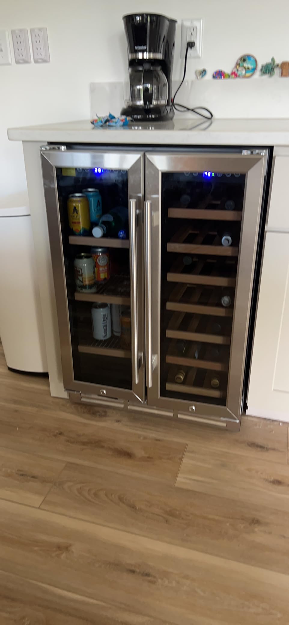 EUHOMY Wine and Beverage Refrigerator, 24 Inch Dual Zone Wine Cooler with Glass Door Hold 21 Bottles and 88 Cans, Built in or Under Counter Wine Fridge with Blue LED Light customer photo 1