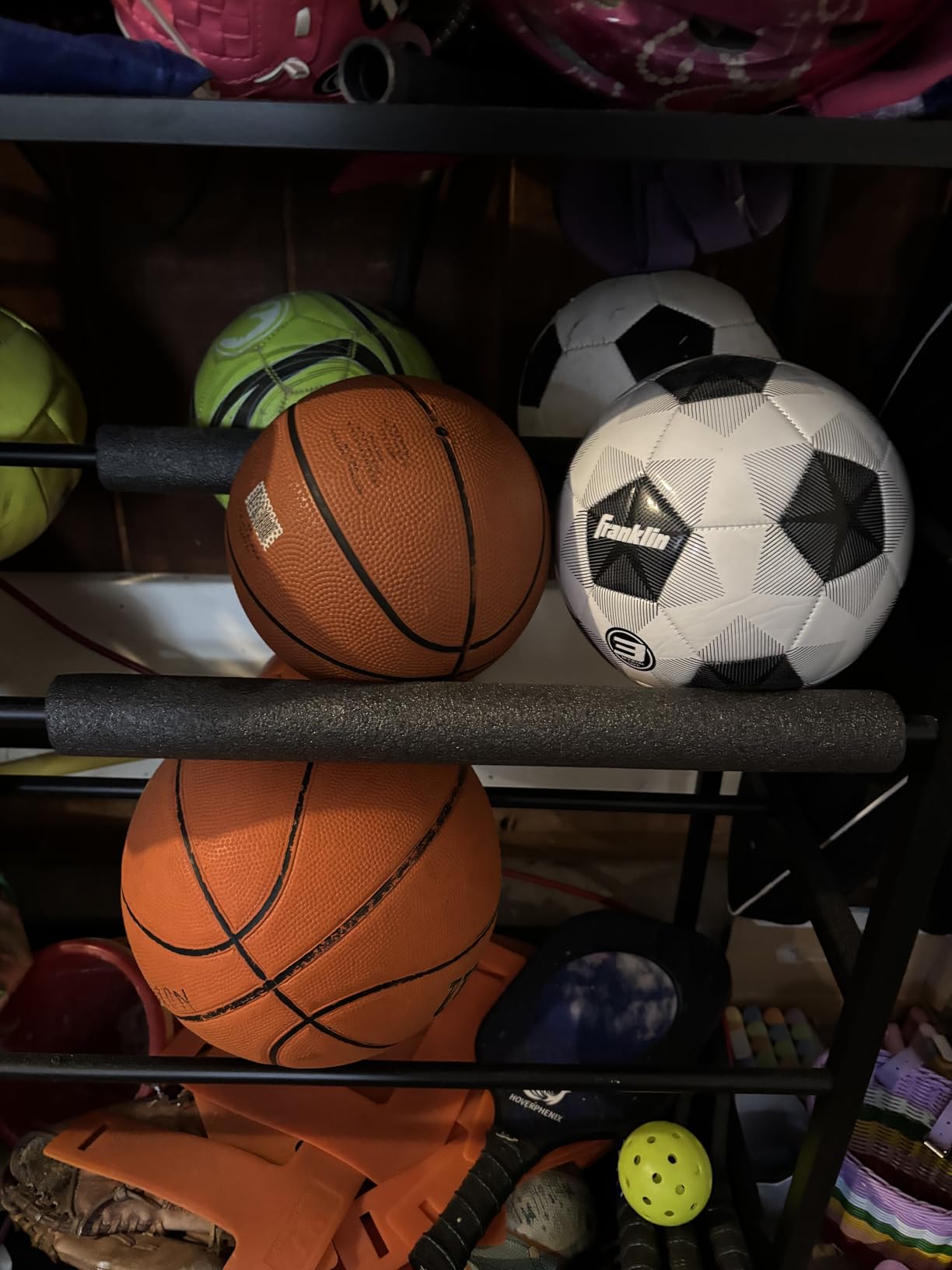 EXTCCT Garage Sports Equipment Organizer - Rolling Ball Storage with Wheels | Garage Sports Gear Rack Outdoor Basketball Racks for Balls with Baseball Bat Holder and Hooks, Toy Organizer customer photo 2