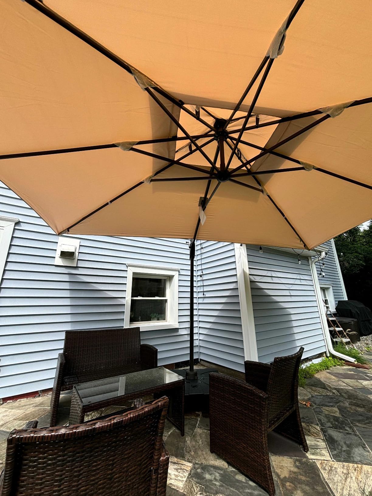 Deconk 10' X 13' Patio Umbrella with LED Light Outdoor Cantilever Umbrellas, Heavy Duty Aluminum Frame, Double Top Waterproof Canopy, 360-degree Rotation, for Pool Garden Deck, Beige customer photo 1