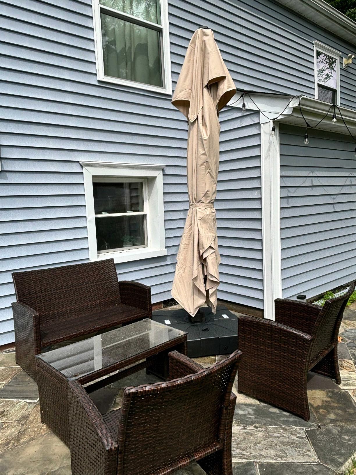 Deconk 10' X 13' Patio Umbrella with LED Light Outdoor Cantilever Umbrellas, Heavy Duty Aluminum Frame, Double Top Waterproof Canopy, 360-degree Rotation, for Pool Garden Deck, Beige customer photo 2