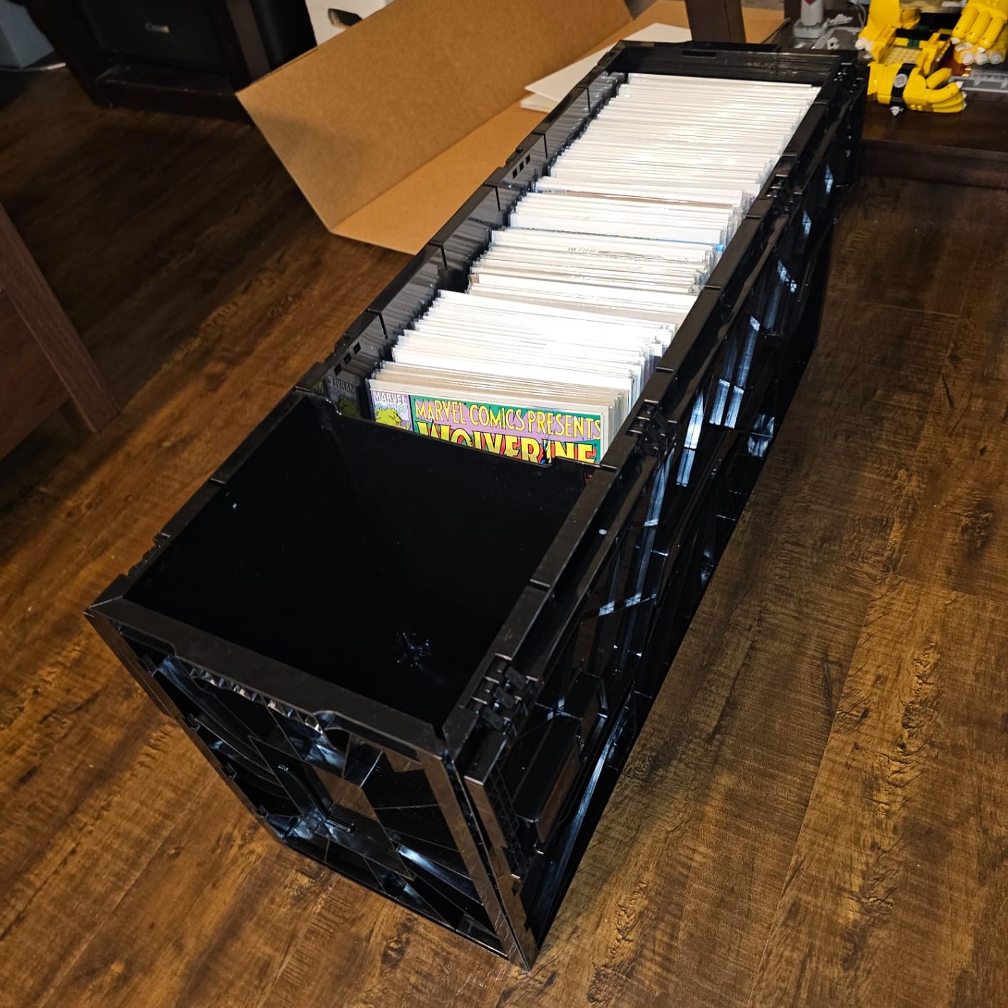 BCW Long Comic Book Bins, Holds 300 Comics Each, Stackable, Black, 2 Pack | Acid-free plastic bins stack six high and include partitions and label slots customer photo 1