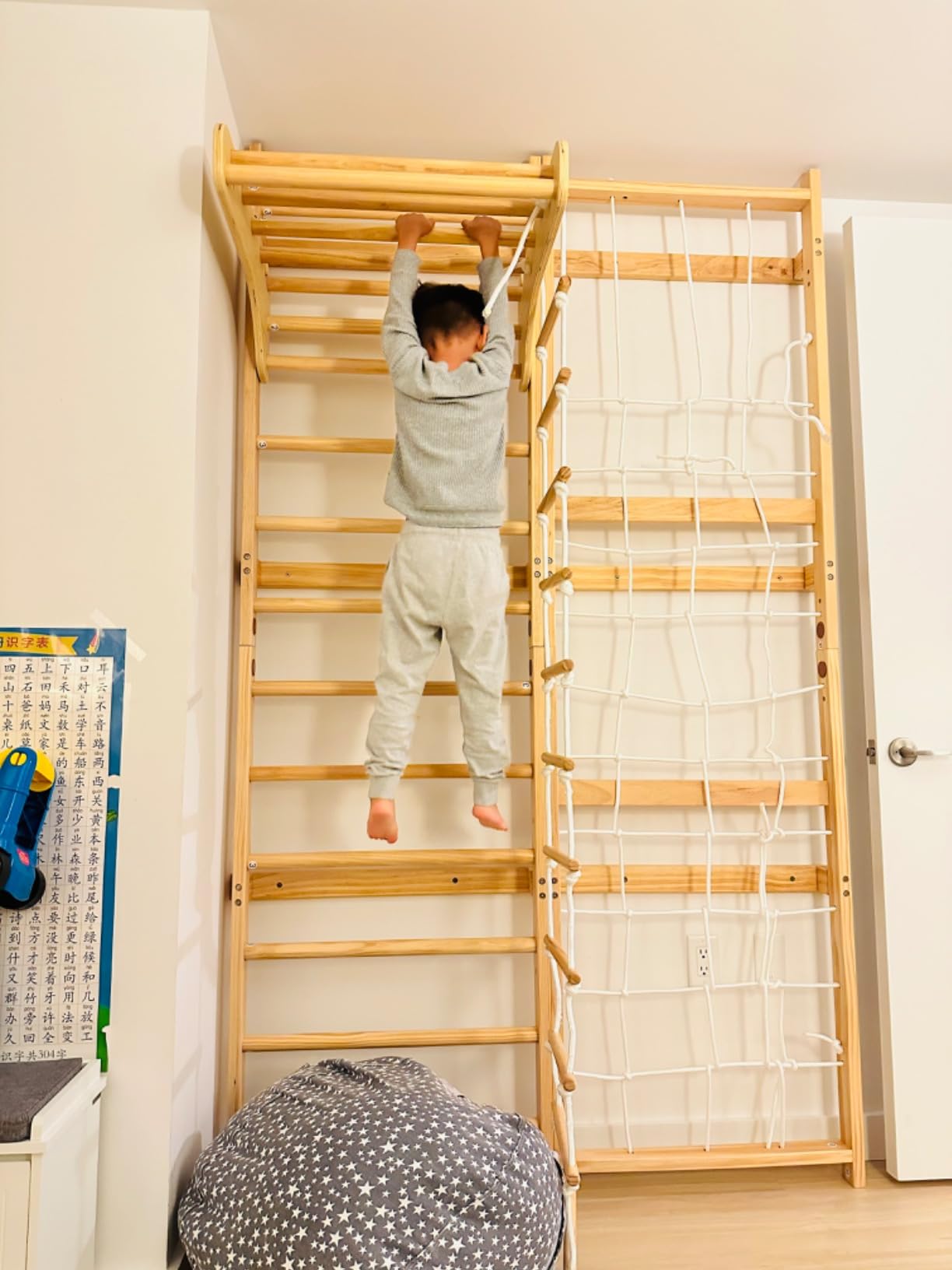 Avenlur Neem Swedish Ladder Wall Gym Adult & Kids Climbing Wall (94.5 in) | 5-in-1 kids home gym: climbing wall kids love, indoor swing for kids, pull up bar for kids, stair slides indoor for kids customer photo 2