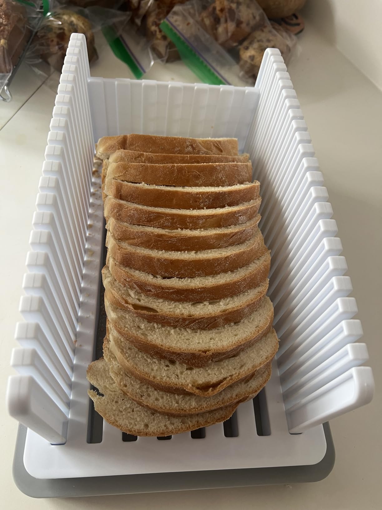 Kiss Core New Upgrade Bread Slicer for Homemade Bread with Adjustable Width | Bread Slicing Guide Foldable and Compact Cutting Guide with Crumb Tray customer photo 1