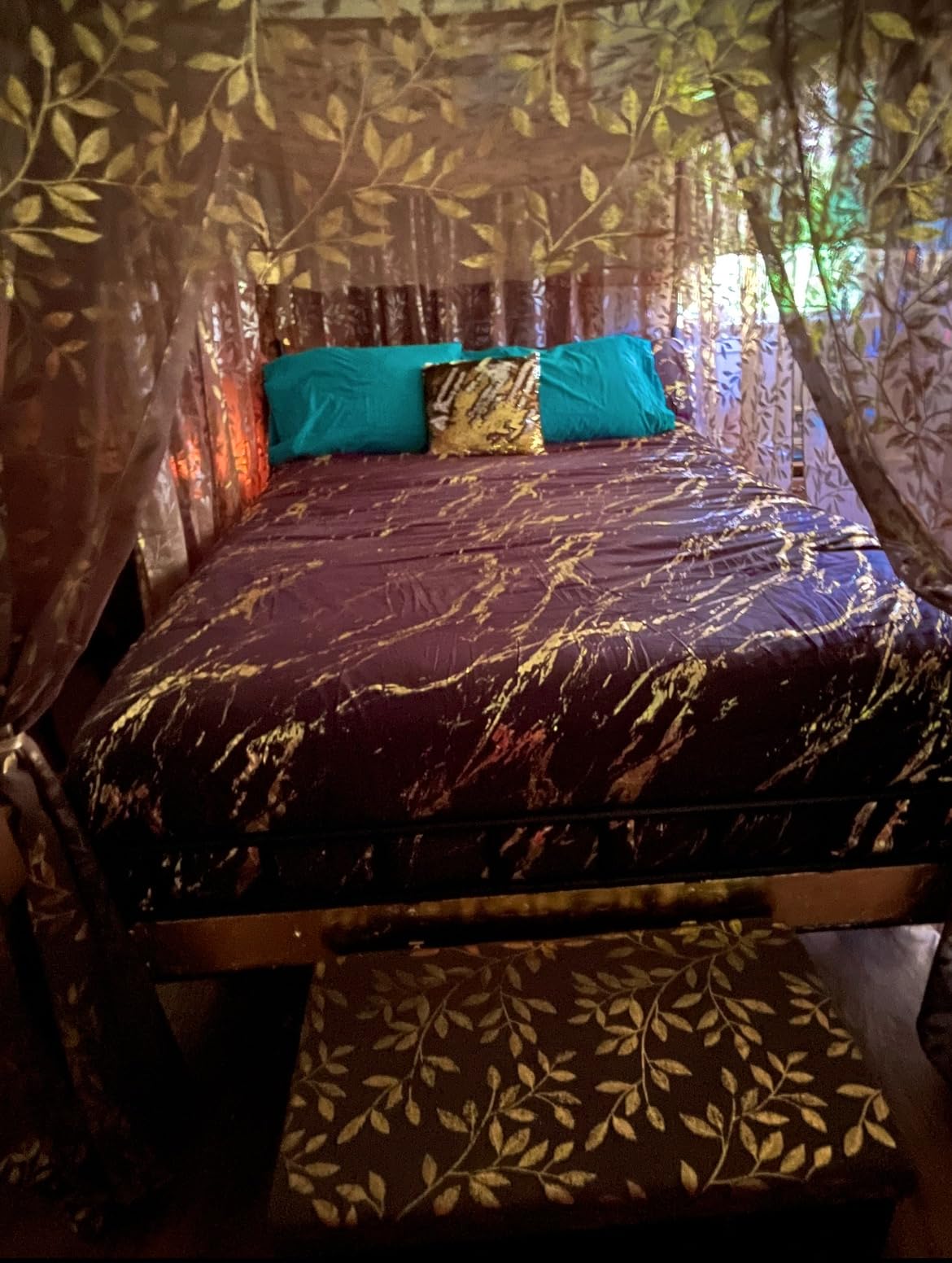 LIKIMIO Canopy Bed Frame King, Storage Headboard with Charging Station, Platform Bed with 4 Removable Sturdy Posts, Noise Free, No Box Spring Needed, Vintage Brown customer photo 2