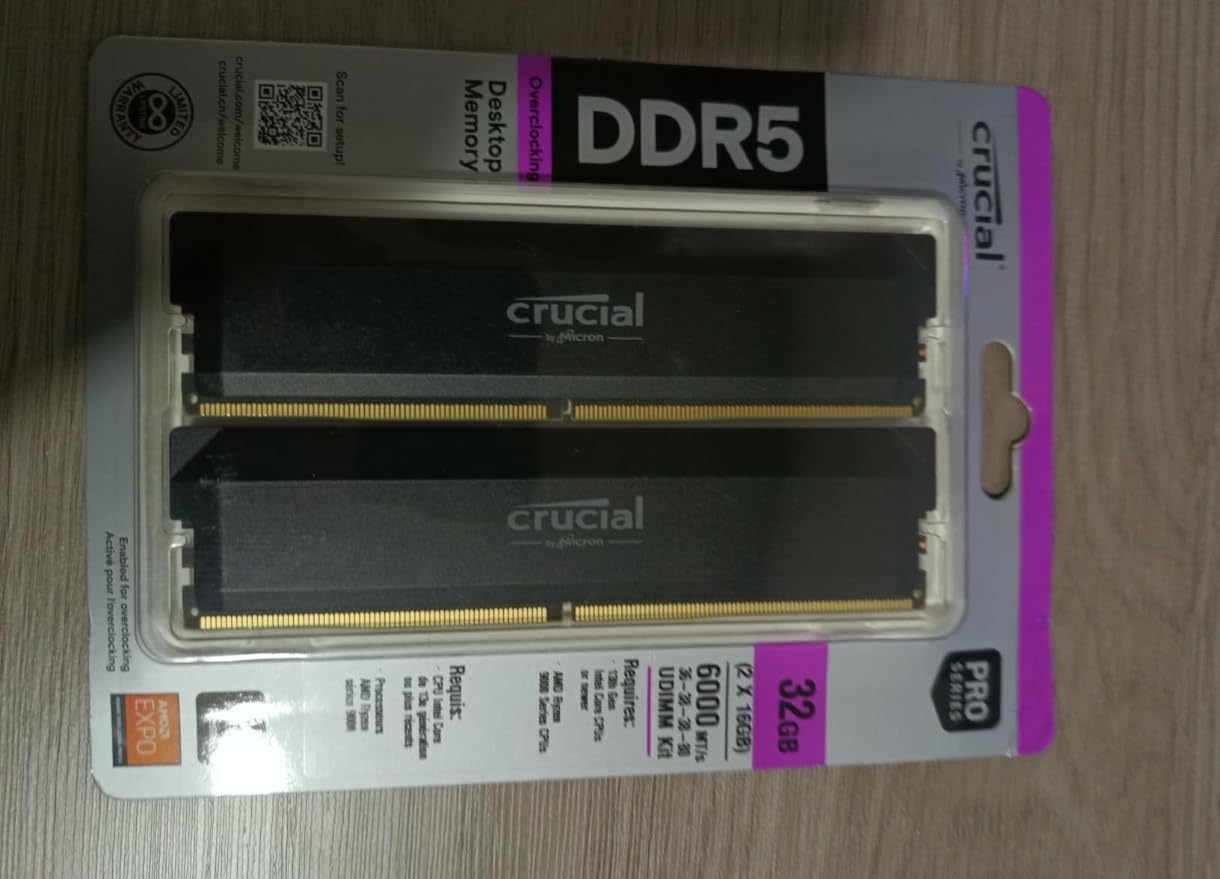 Crucial Pro 32GB DDR5 RAM Kit (2x16GB), CL36 6000MHz, Overclocking Desktop Gaming Memory, Intel XMP 3.0 & AMD Expo Compatible, Black - CP2K16G60C36U5B customer photo 1
