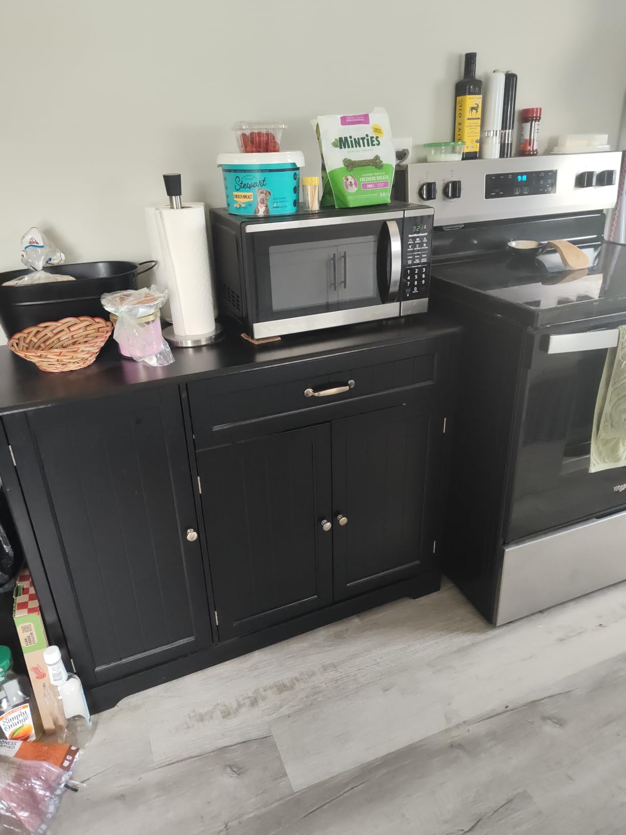 Gizoon Kitchen Coffee Bar Cabinet with Storage, White | Kitchen Sideboard Buffet Cabinet with Drawers Painted Short Pantry with Door and Shelves for Bathroom and Living Room customer photo 2