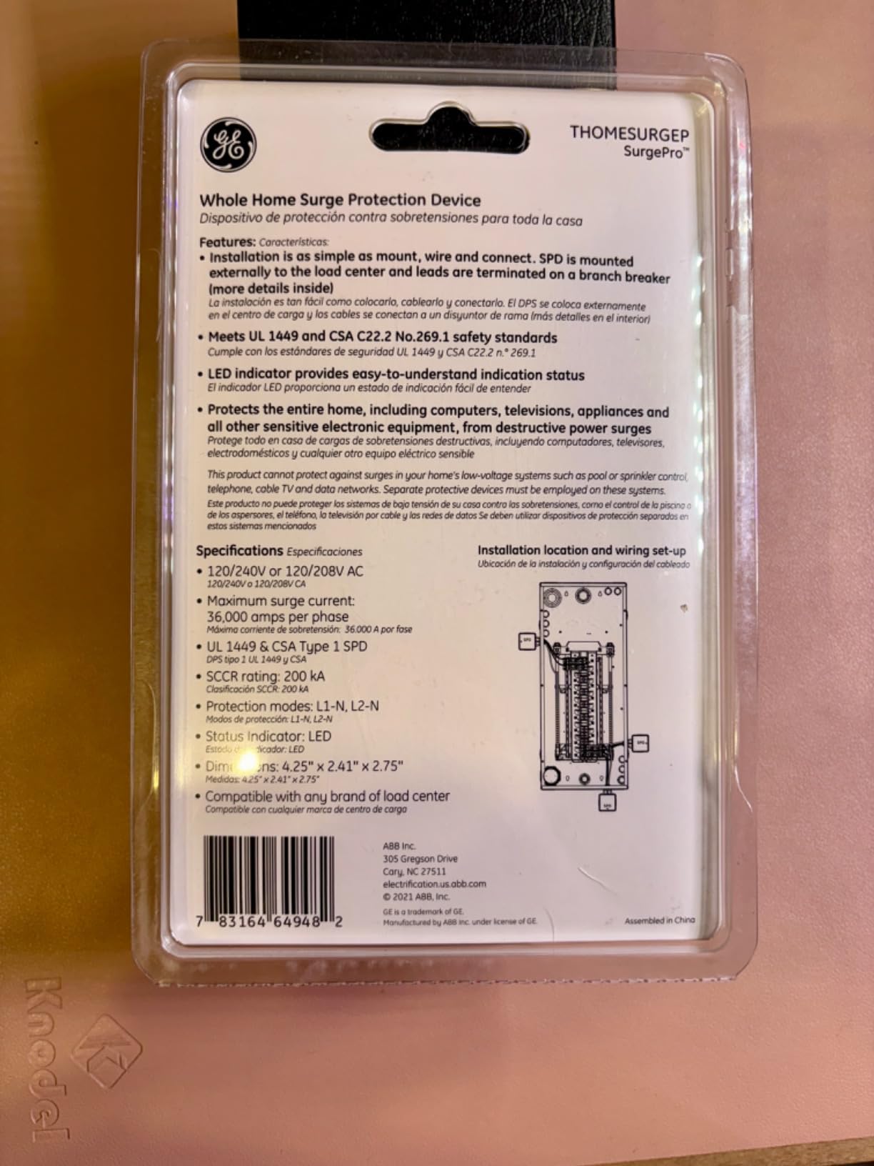 ABB THOMESURGEP - Whole Home Surge Protection Device - Type 1 SPD - NEMA 3R, 36kA Capacity, External Mount, Pigtail, LED Indicator, Universal Load Center Compatible, UL Listed & ANSI Certified customer photo 1