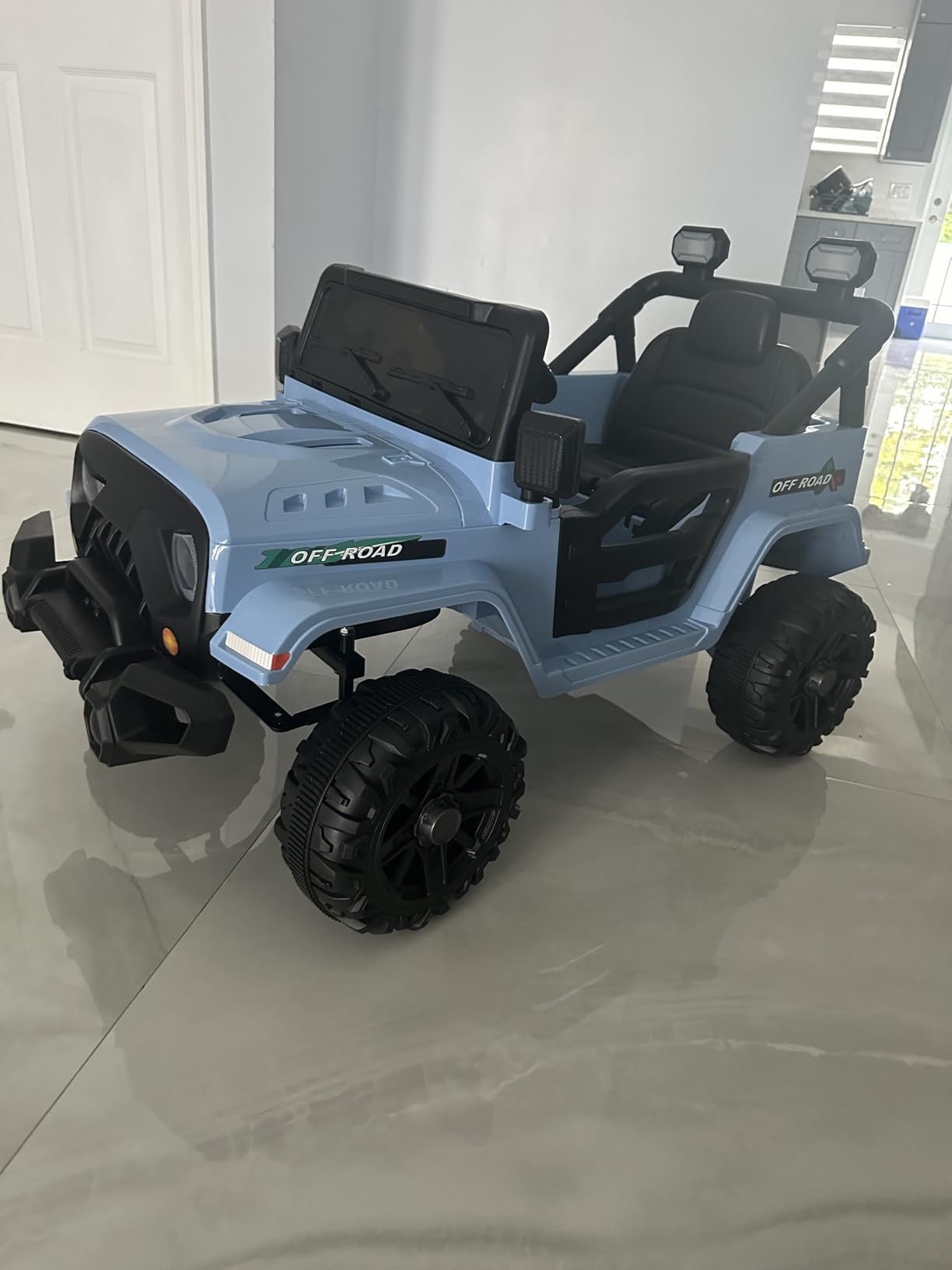 MINIATURE MOTORS 12V Kids Electric Ride on Truck Car Remote Control, Twin 35W Motors 3.5MPH Max Speed, Bluetooth Music Player, 4 Wheels Suspension LED Lights Safety Belt, Black customer photo 1