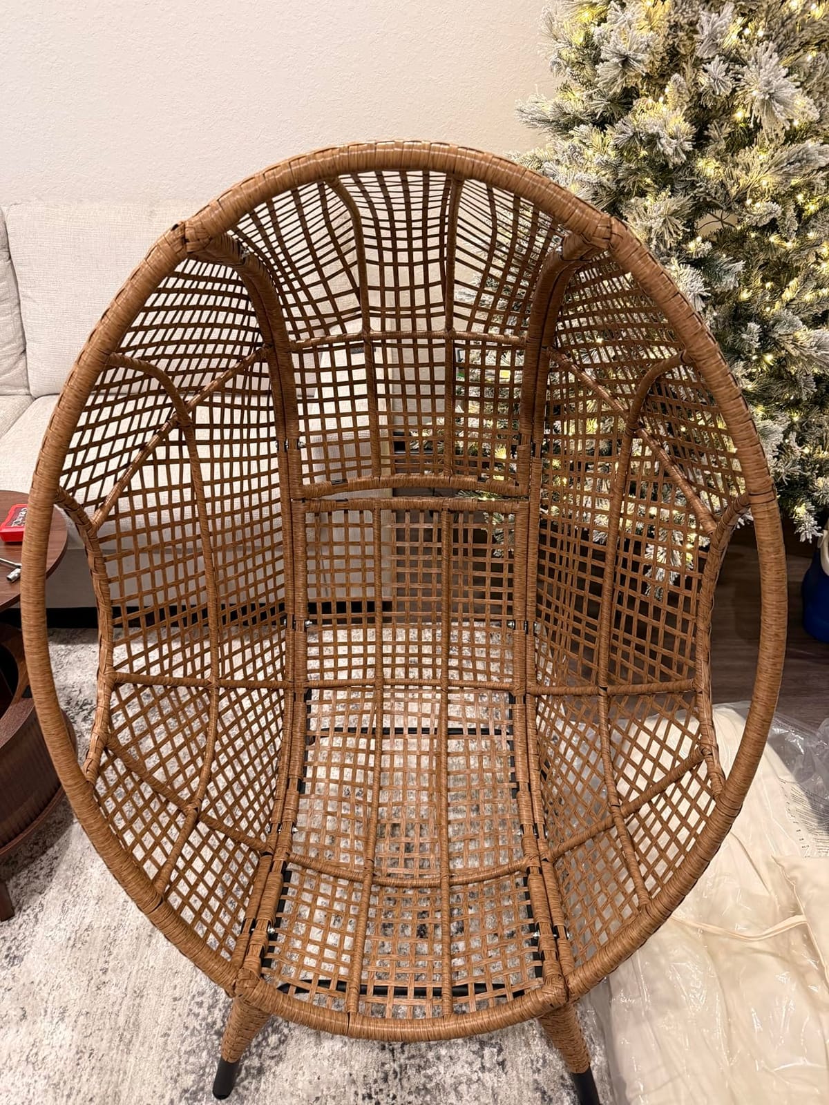 Indoor Outdoor Egg Chair with Ottoman, Comfy Thick Cushioned Egg-Basket Lounge Chair w/Footrest, 440lbs Eggshell Chairs with Foot Rest, Boho Chair for Patio, Balcony, Bedroom, Sunroom, Beige customer photo 1