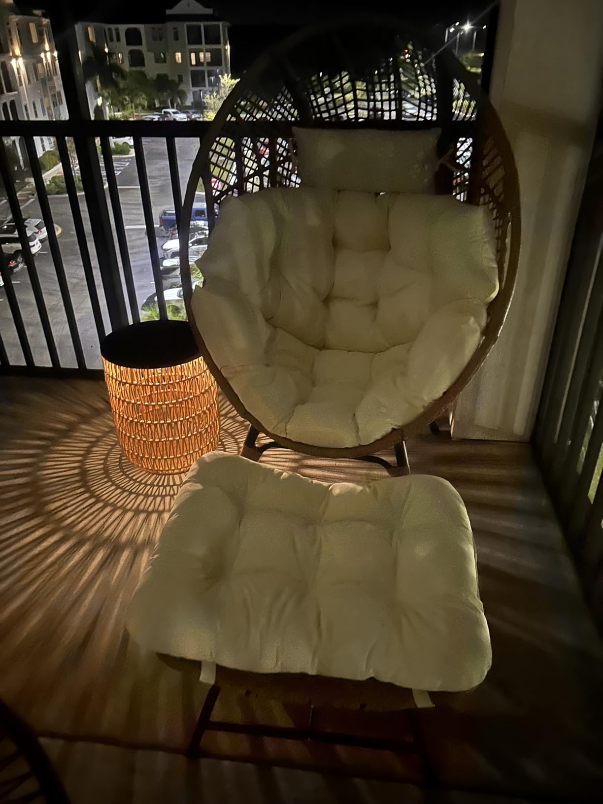 Indoor Outdoor Egg Chair with Ottoman, Comfy Thick Cushioned Egg-Basket Lounge Chair w/Footrest, 440lbs Eggshell Chairs with Foot Rest, Boho Chair for Patio, Balcony, Bedroom, Sunroom, Beige customer photo 2