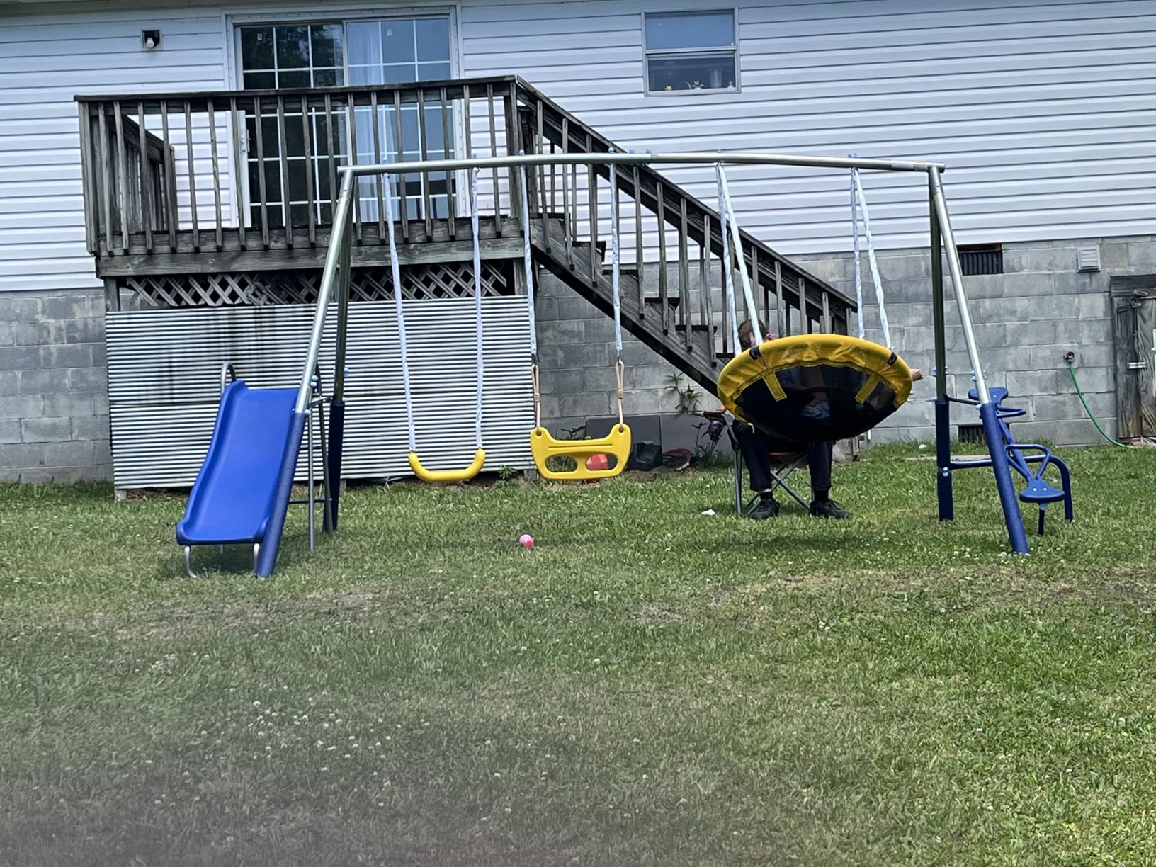 Sportspower Taylor 700lbs Galvanized Metal Swing Set for Kids for Backyard & Outdoors with Teeter-Totter, Saucer & Standing Swings, & 5ft Slide, Bonus Anchor Kit customer photo 1