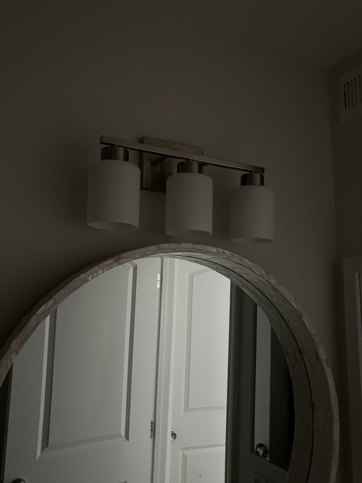 FonmYim Brushed Nickel Bathroom Light Fixtures Vanity Lights Over Mirror | Modern 3-Light Lighting Fixtures for Bathroom With Milky White Frosted Glass Shades, E26 Socket (Bulbs Not Included) customer photo 1