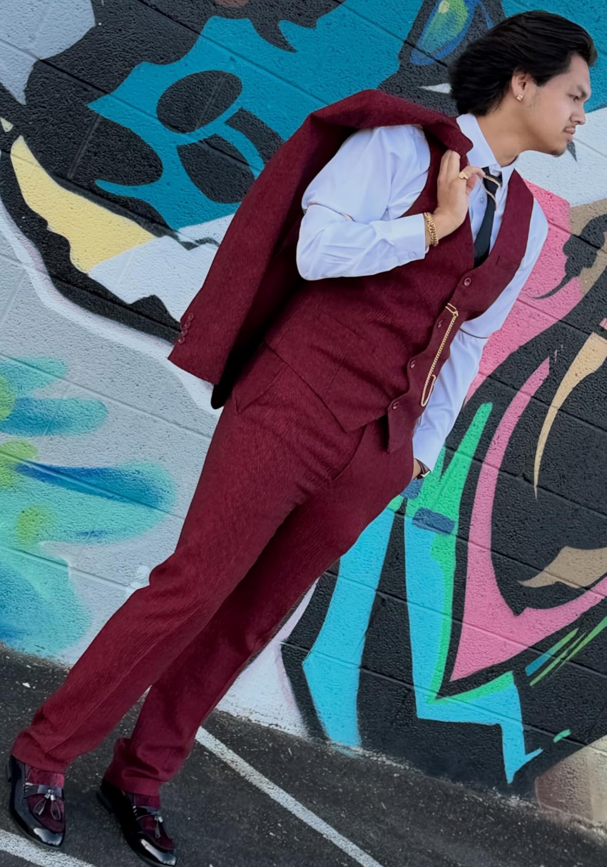 Retro 3 Piece Suit Tweed Herringbone Men's Suits Slim Fit Jacket Vest Pant customer photo 2