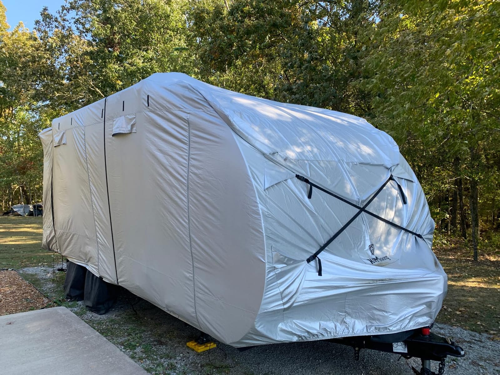 RVMasking Travel Trailer RV Cover, 7-Layer Heavy Duty Waterproof, 31-34ft | Dark Gray Camper Cover for Toy Hauler, Windproof, UV Resistant, 3Pcs Reinforced Straps, Tongue Jack Cover, 4 Tire Covers customer photo 2