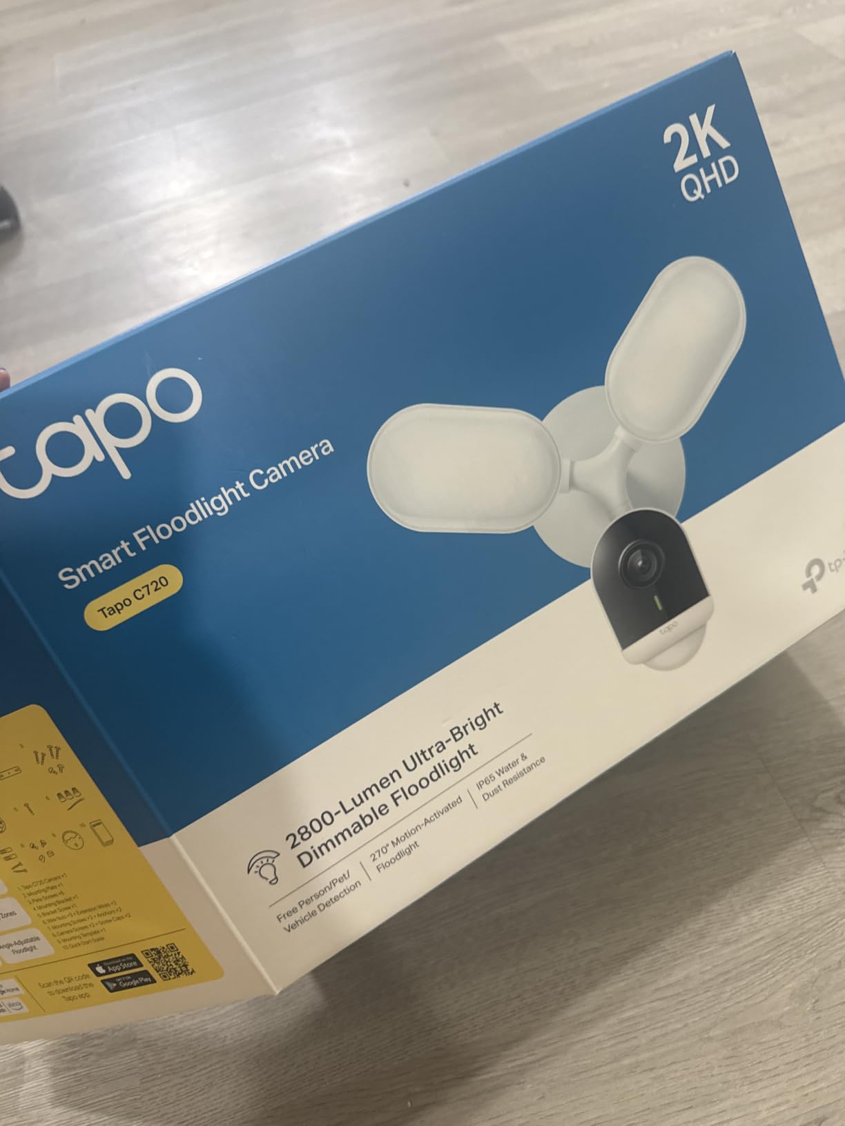 Tapo 2K+ Outdoor Wired Floodlight Security Camera, C720, 2800LM | Dimmable, Motion Activated, Person & Vehicle Detection, 24/7 Recording, Subscription-Free Local Storage or Optional Cloud customer photo 1
