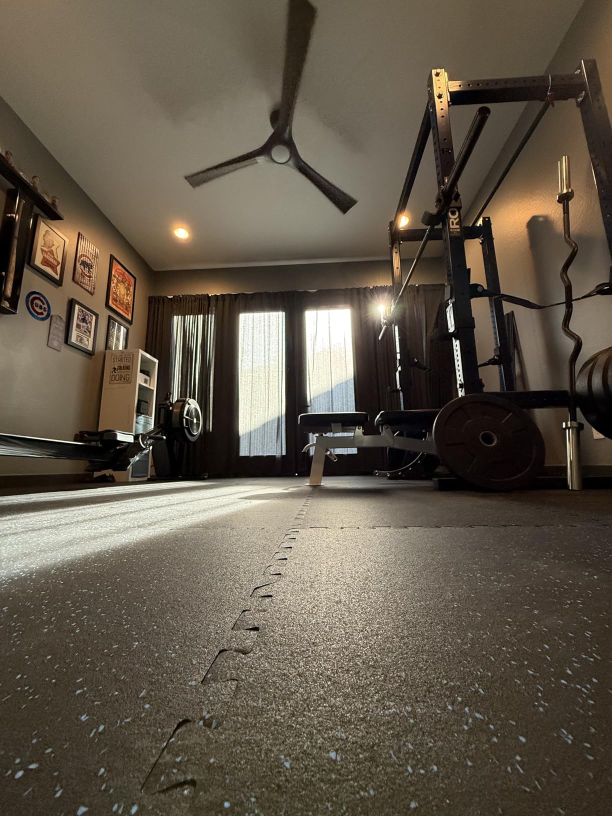 AIRHOP 0.79in Thick 48 Sq Ft Exercise Equipment Mats, 12 Tiles Upgraded Rubber Top with High Density EVA Foam, Large Interlocking Puzzle Gym Flooring for Home Gym, Heavy Weight Workout, Black & White customer photo 2