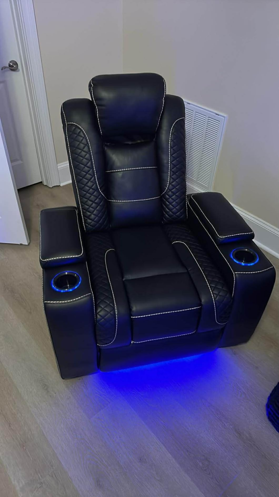 ANJ Power Home Theater Seating Set of 2, PU Leather Electric Recliner Chair with Adjustable Headrest, Movie Reclining Chairs with LED Lights, USB Port, Cup Holders, Hidden Arm Storage (Black) customer photo 1