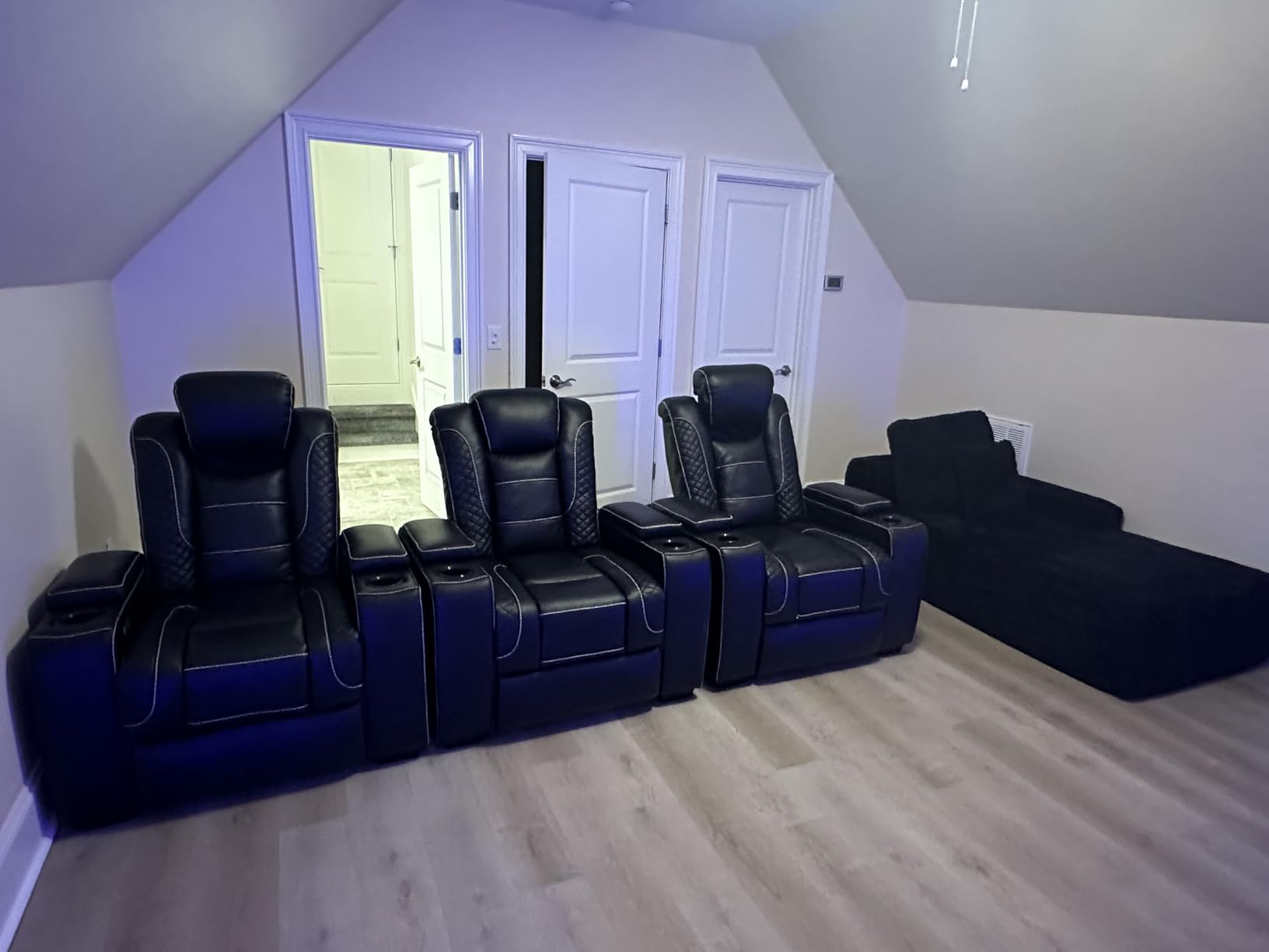 ANJ Power Home Theater Seating Set of 2, PU Leather Electric Recliner Chair with Adjustable Headrest, Movie Reclining Chairs with LED Lights, USB Port, Cup Holders, Hidden Arm Storage (Black) customer photo 2