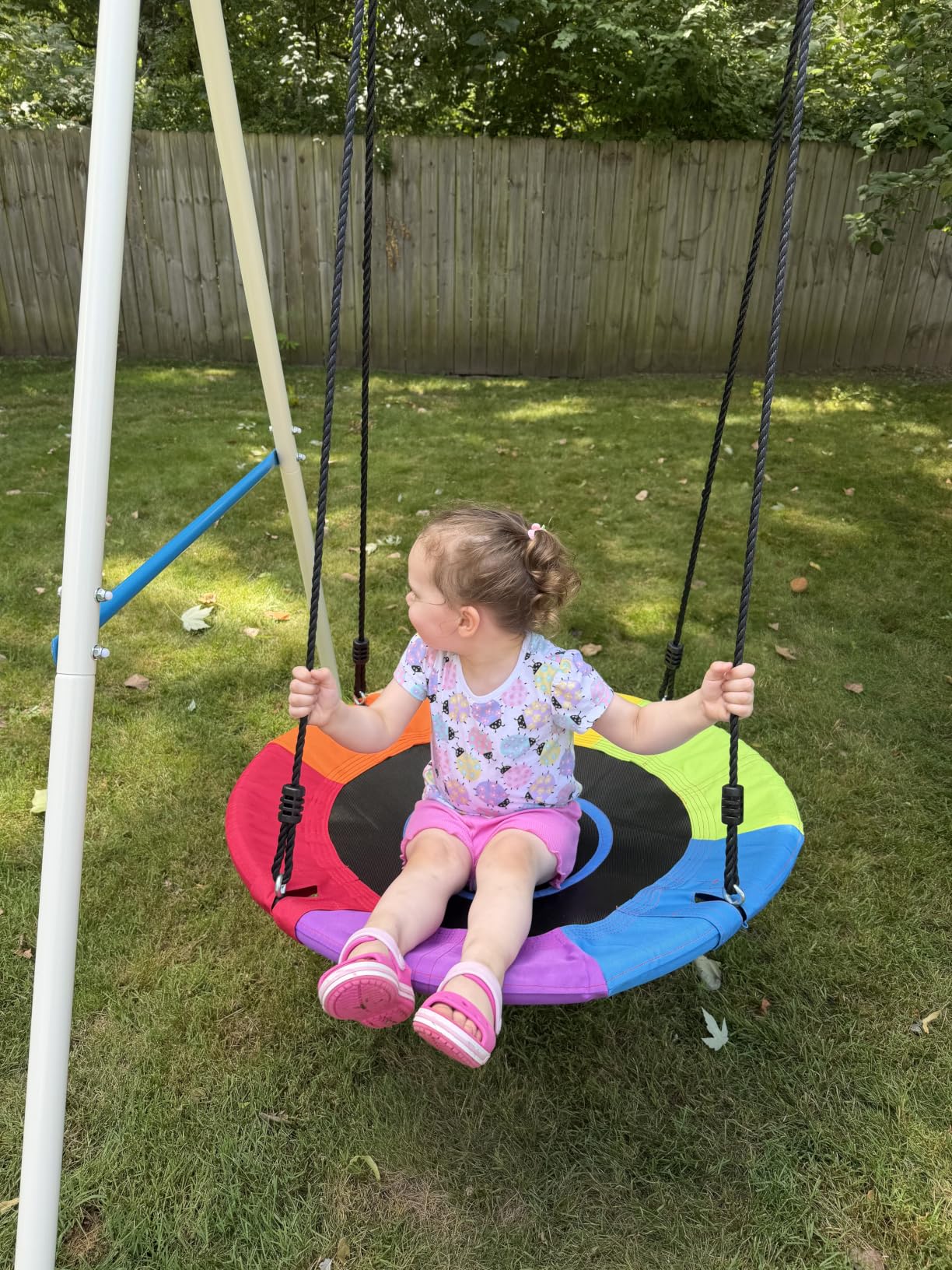 Trekassy Swing Sets for Backyard, 440lbs A-Frame with Saucer & Toddler Swing | Dual Swing Options, Heavy Duty Metal A-Frame Stand, Weather-Resistant, Easy Assembly, Outdoor Playground Equipment for Kids customer photo 1