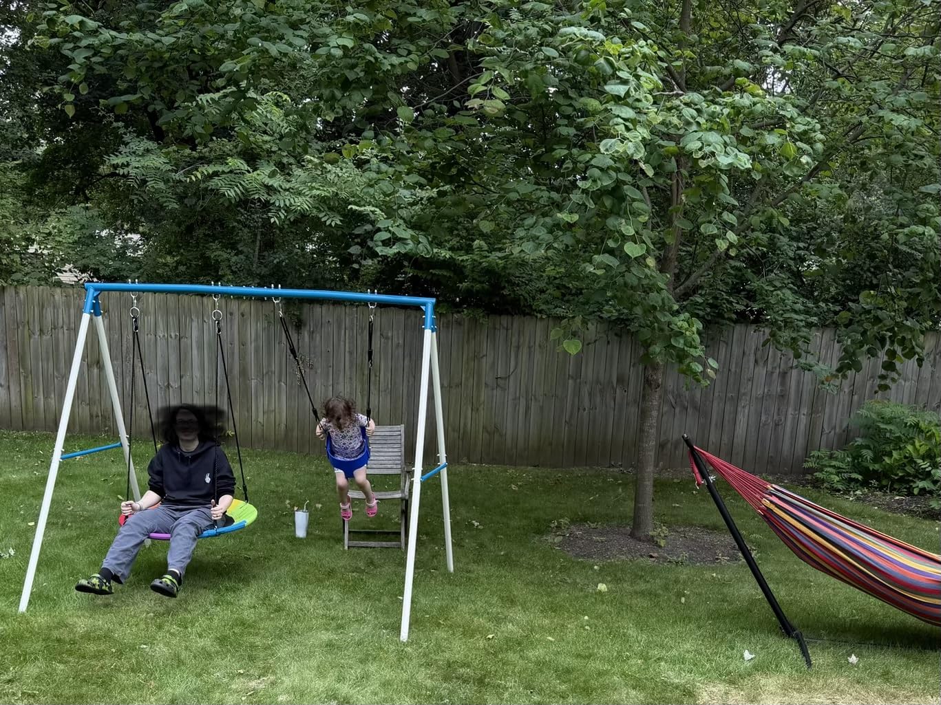 Trekassy Swing Sets for Backyard, 440lbs A-Frame with Saucer & Toddler Swing | Dual Swing Options, Heavy Duty Metal A-Frame Stand, Weather-Resistant, Easy Assembly, Outdoor Playground Equipment for Kids customer photo 2