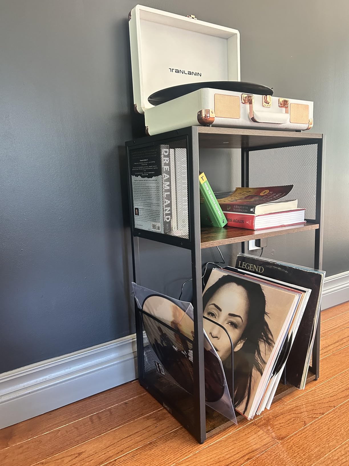 VASAGLE Record Player Stand, 3-Tier Side Table, Vinyl Record Storage up to 100 Albums, End Table for Living Room, Bedroom Rustic White ULET275W01 customer photo 2