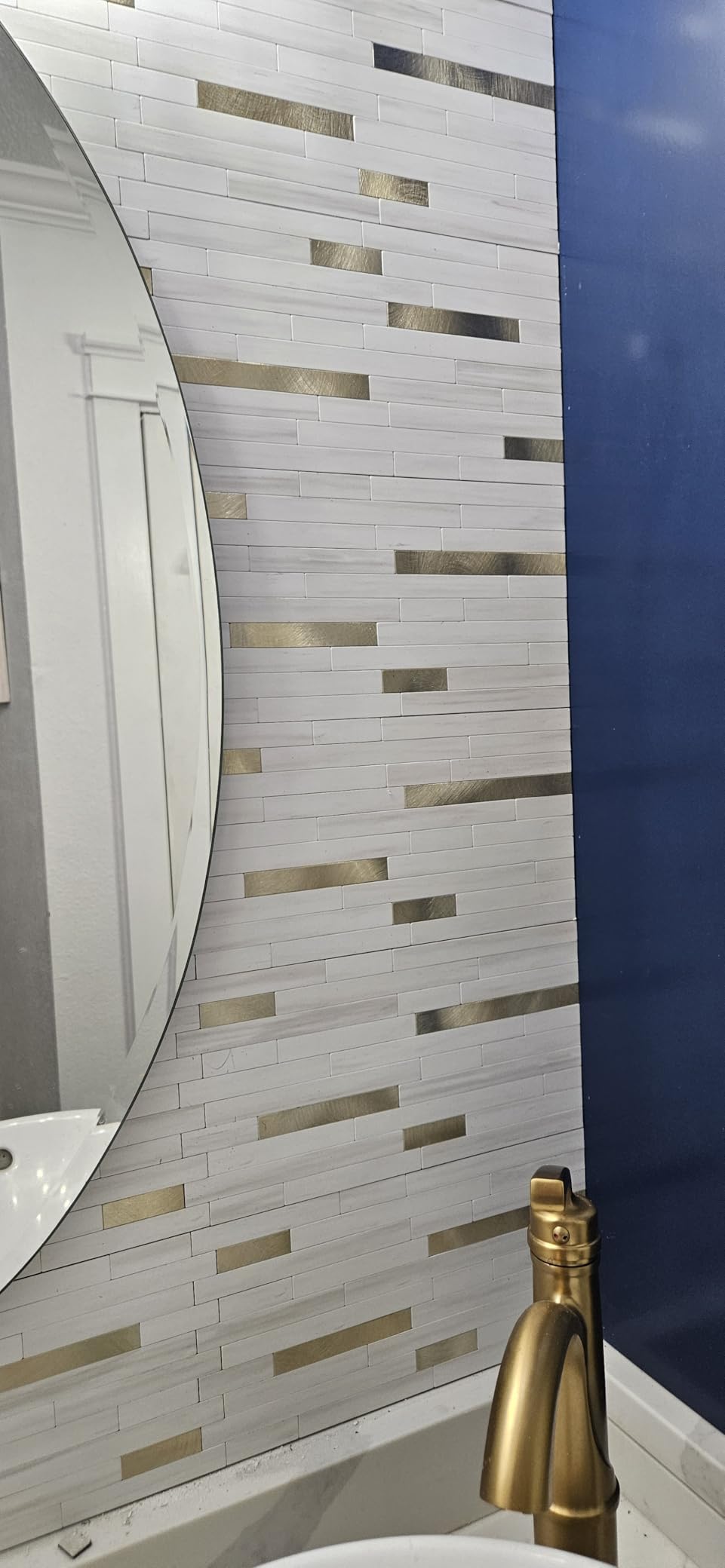 STICKGOO 20 Sheets Peel and Stick Backsplash Tile, Stick on Backsplash for Kitchen and Bathroom, White Marble Look PVC Mixed Metal Silver Self Adhesive Wall Tiles customer photo 2