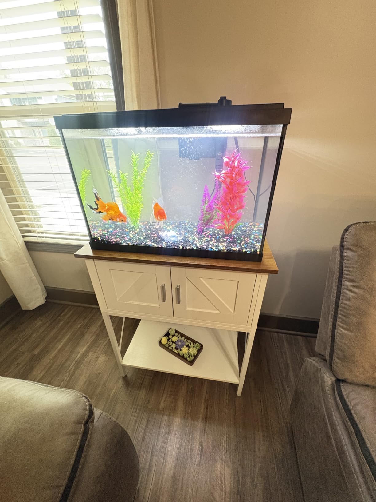 HOOBRO 20 Gallon Fish Tank Stand with Power Outlets and LED Light, Metal Frame Aquarium Stand, Reptile, Turtle Tank Stand with Cabinet Storage, 27.6'' L x 15.7'' W, 300 LBS Capacity, Black BB40UDFT01 customer photo 1
