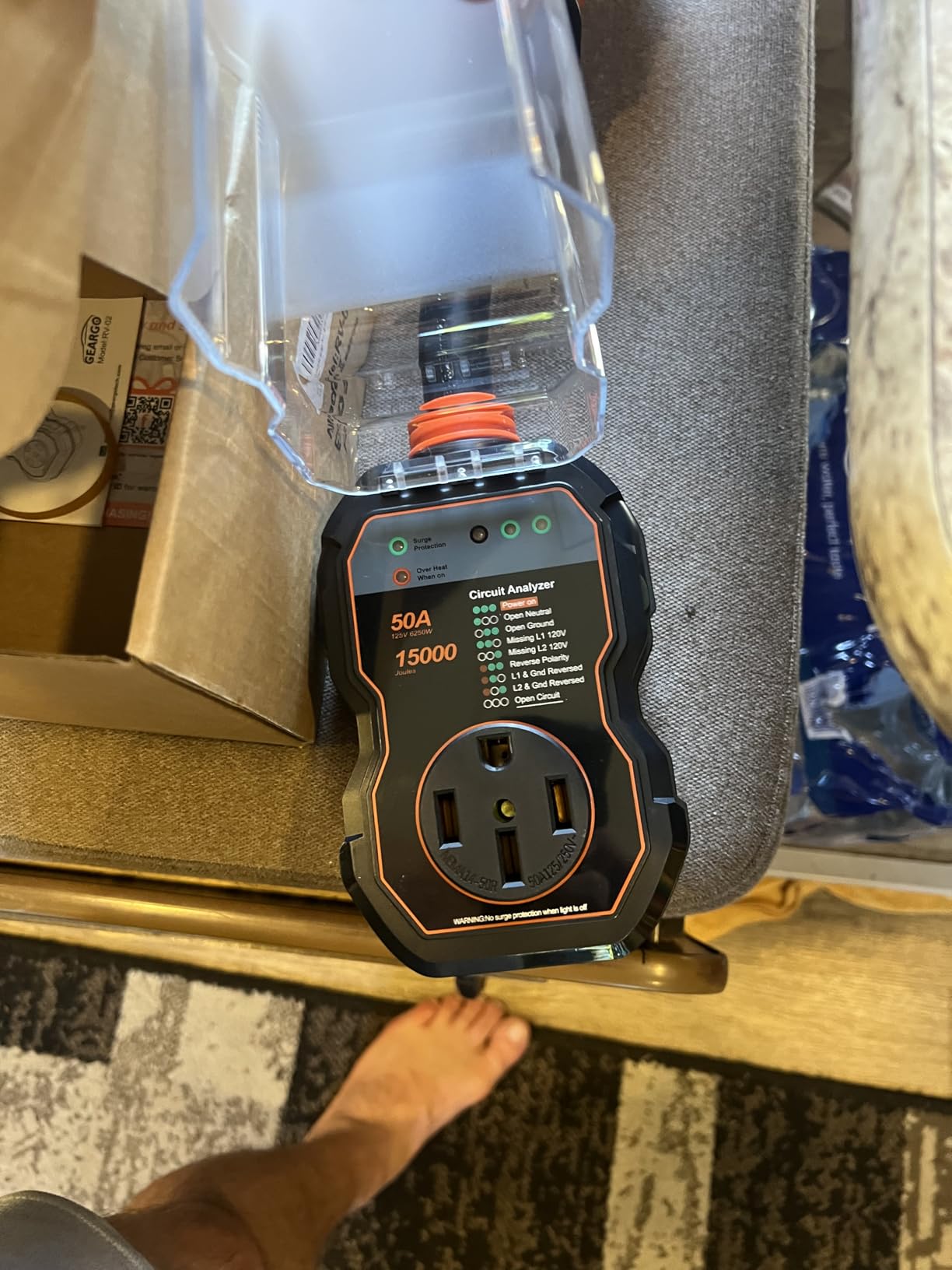 GEARGO RV Surge Protectors 50 Amp, 15000 Joules RV Circuit Analyzer, IP68 Surge Voltage Protection, RV Adapter Plug for Camper (Orange) customer photo 2