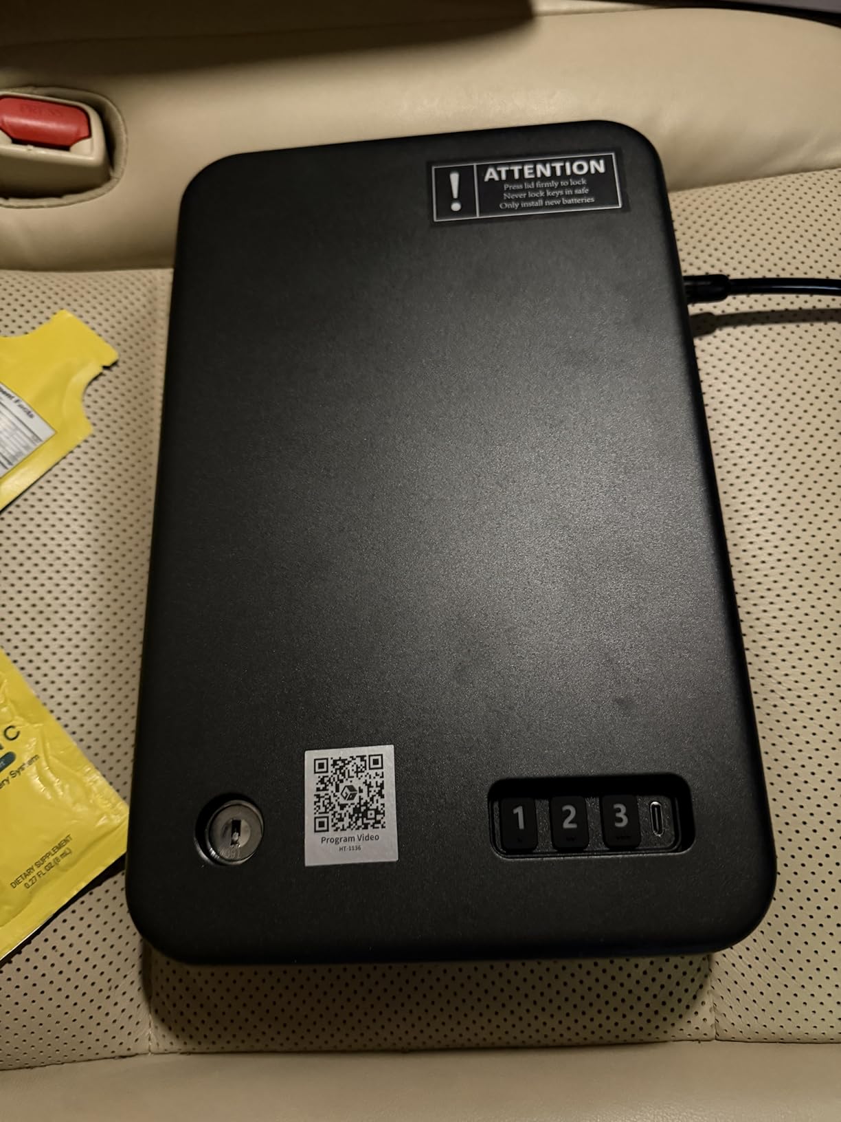 Grimtron Portable Electronic Car Gun Safe for Handgun with Security Cable | Small Gun Lock Box with Silent Mode & Emergency USB Power Supply, Single Pistol Safe for Travel, Vehicle, Truck, Nightstand customer photo 2