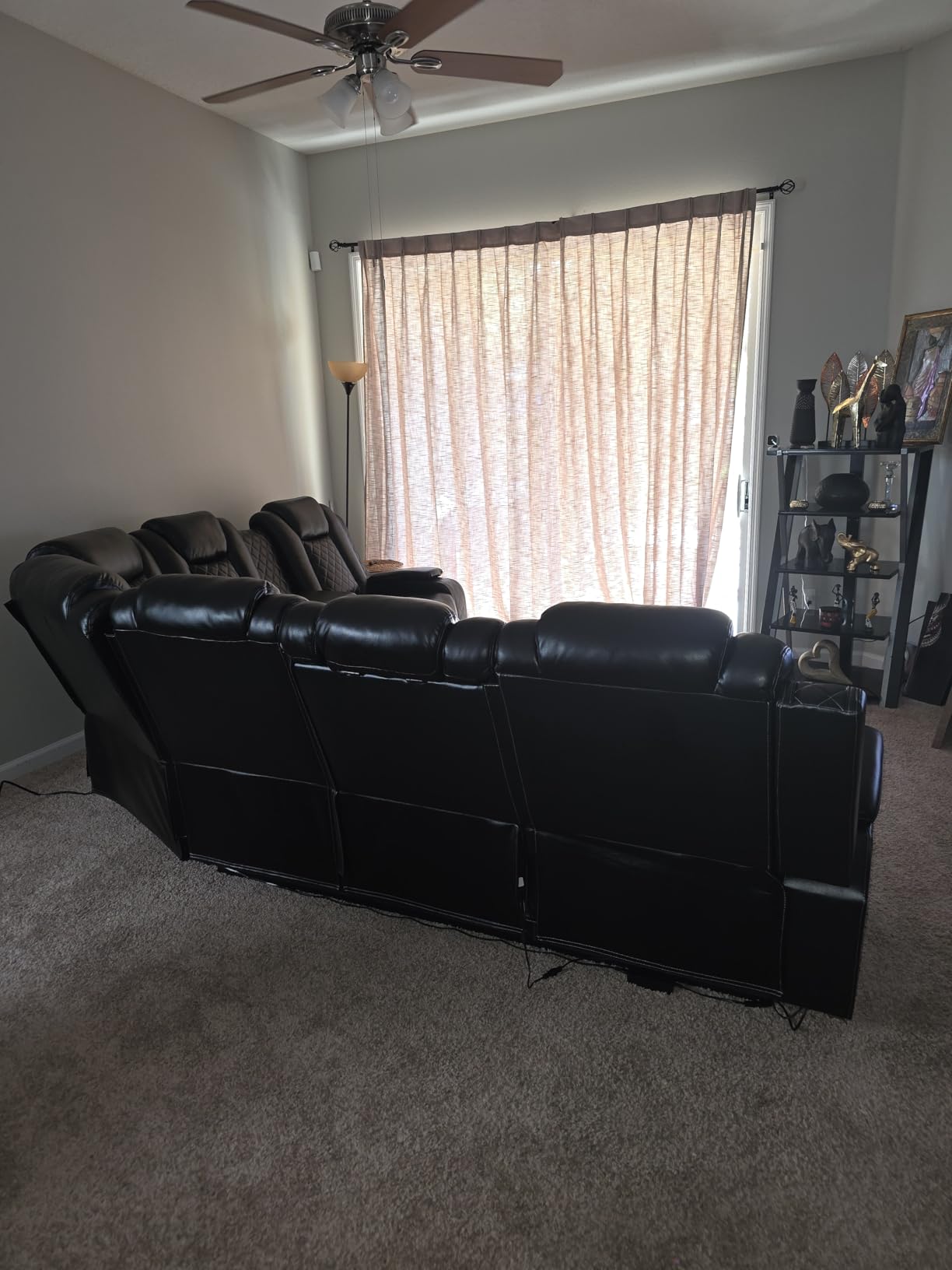 Power Recliner Sectional Sofa, Home Theater Seating with LED & USB Port, L Shaped Reclining Couch for Living Room Furniture, Faux Leather Sectional with Reading Lamp, Cup Holder & Storage (Black) customer photo 1