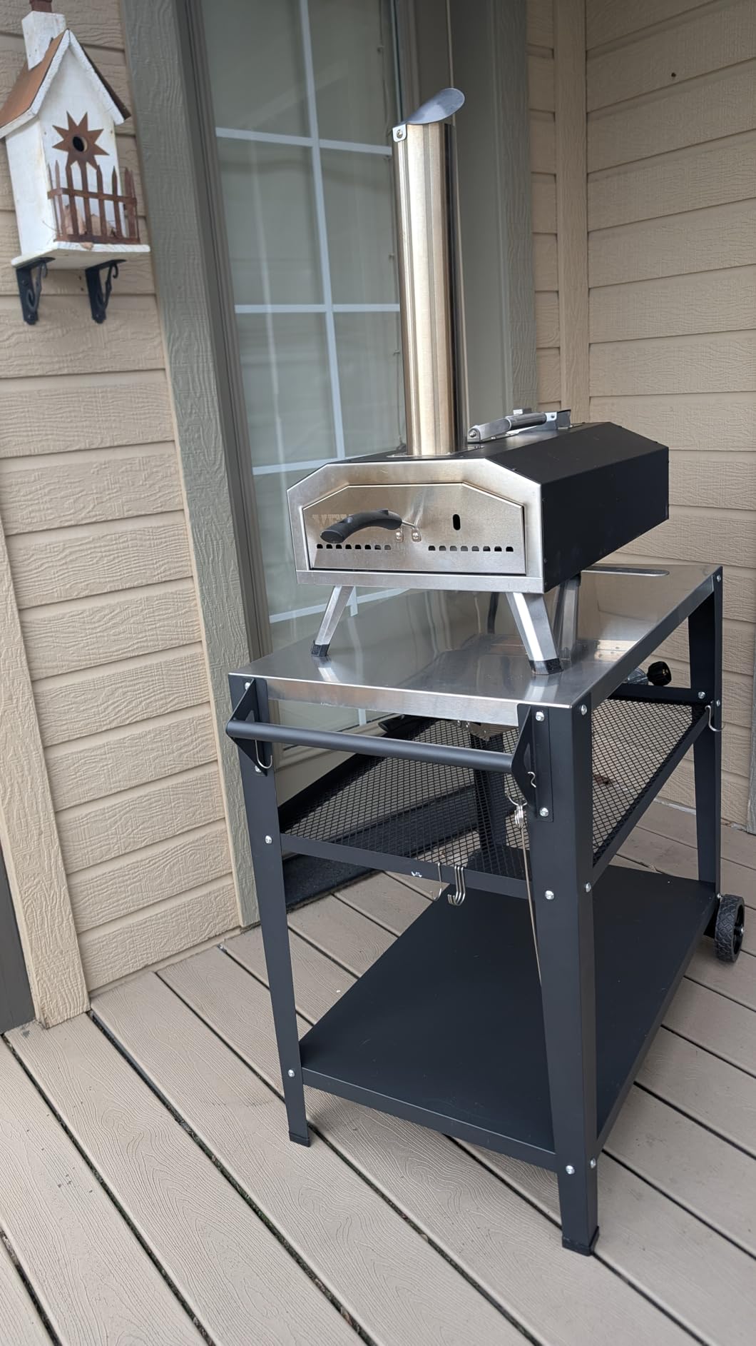 LEETOLLA Stainless Steel Outdoor Grill Cart with Wheels, Heavy-Duty 3-Tier BBQ Prep Table for Pizza Oven, Griddle, Patio - Rustproof Commercial Kitchen Cart with Tool Hooks customer photo 1