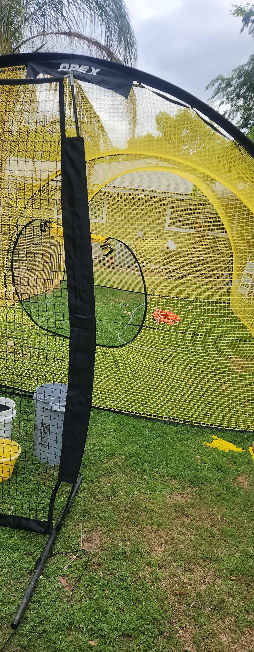Portable 22ft x 12ft x 8ft Baseball & Softball Batting Cage with Pitching Machine Hole, 3ply 1.25'' Yellow Netting, Secure Steel Poles, 12.7MM Fiberglass Poles, Carry Bag Included customer photo 1