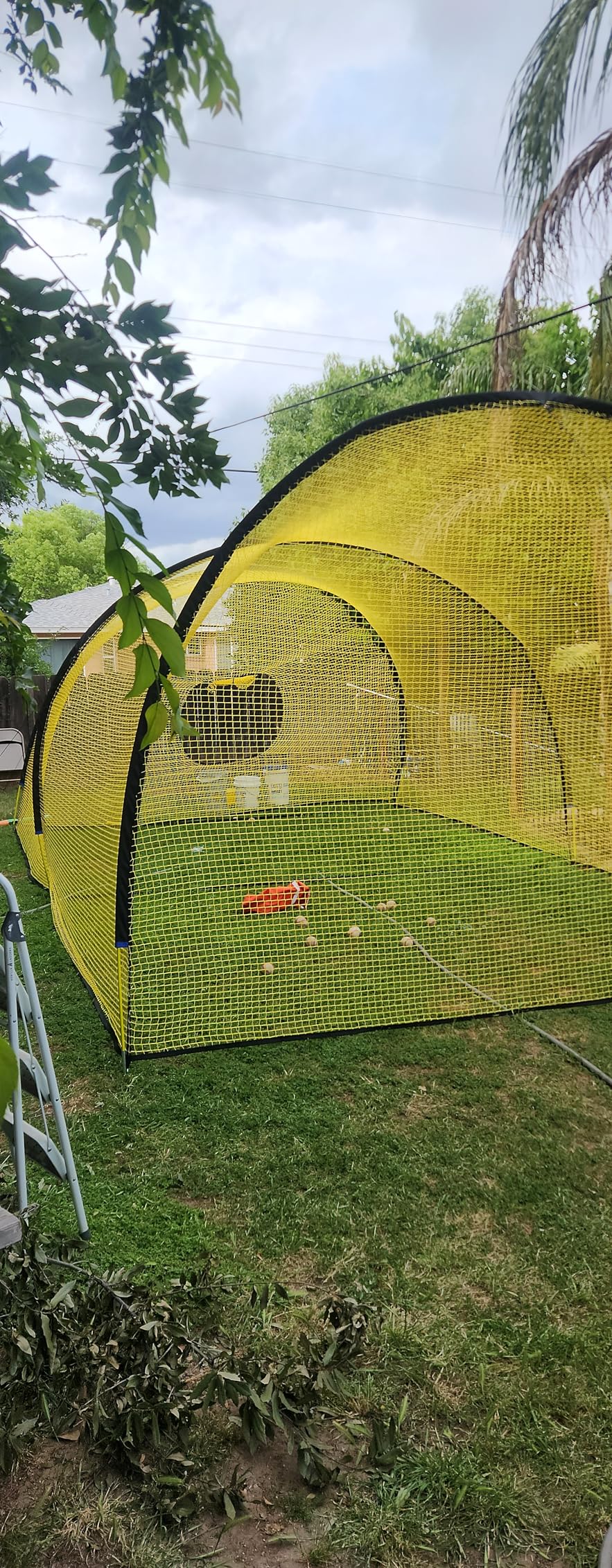 Portable 22ft x 12ft x 8ft Baseball & Softball Batting Cage with Pitching Machine Hole, 3ply 1.25'' Yellow Netting, Secure Steel Poles, 12.7MM Fiberglass Poles, Carry Bag Included customer photo 2
