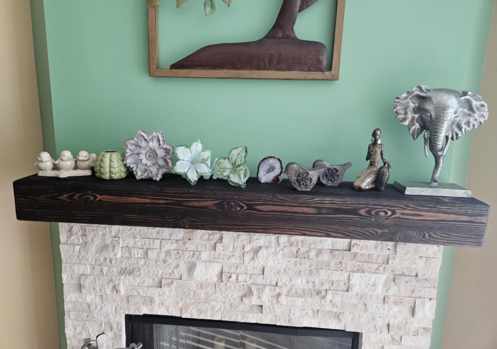 G GOOD GAIN Fireplace Mantel Shelves 54x8x5 inch for Wall Decor, Dark Walnut | Floating Wood Mantle Shelves, Handcrafted, 5'' Thick Pine Wood, for Bedroom, TV, Books, Livingroom, Farmhouse, Easy Installation customer photo 2