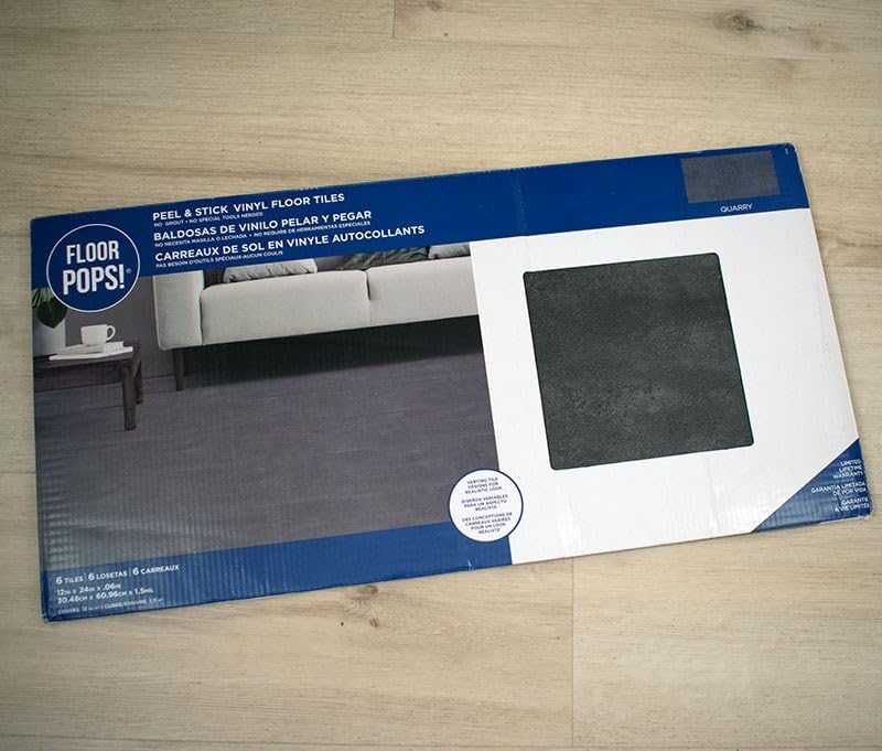 FloorPops Quarry Dark Grey Peel and Stick Floor Tiles, Stone Vinyl Floor Tiles, Water Resistant, 24-in x 12-in Pack of 6 customer photo 1