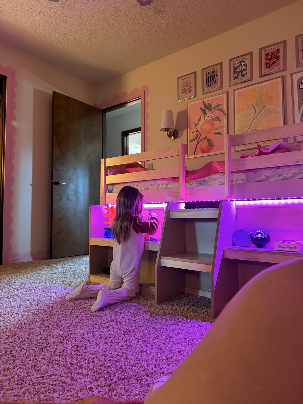 GIANTEX Twin Loft Bed with LED Lights, Wooden Loft Bed Twin Size with Stairs & Safety Guardrail, Low Loft Bed for Kids with Storage Bookcase and Under-Bed Play Space, Grey customer photo 2