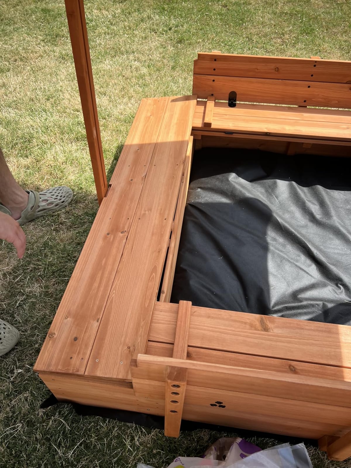 Kids Wooden Outdoor Sandbox with Cover, Sand Boxes with Canopy and Foldable Storage Bench Seats, Sand Table with Protection Bottom Liner, Kids Play Equipment for Outdoor (47X47Inch) customer photo 2