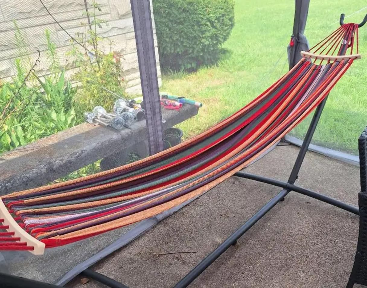 Everyfun Double Hammock with Stand for 2 Person, 600 lb Capacity, Rainbow | Free Standing Hammock with Steel Stand, Carrying Bag Included - Hamaca para Adultos, Indoor & Outdoor Patio customer photo 2